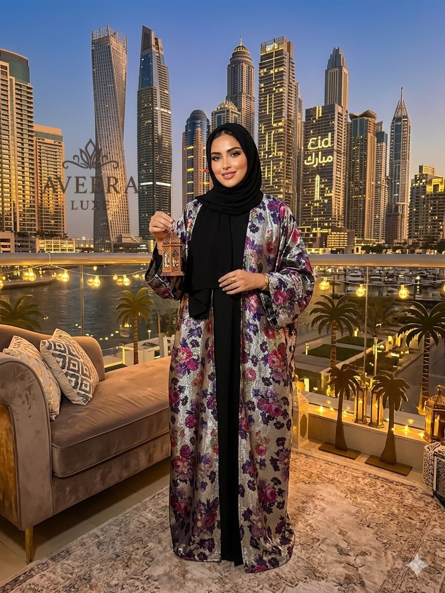 Premium Floral Metallic Abaya