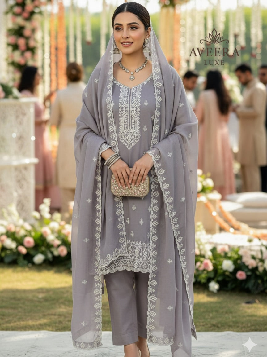 Embroidered Korean Georgette 3-Piece Festive Suit