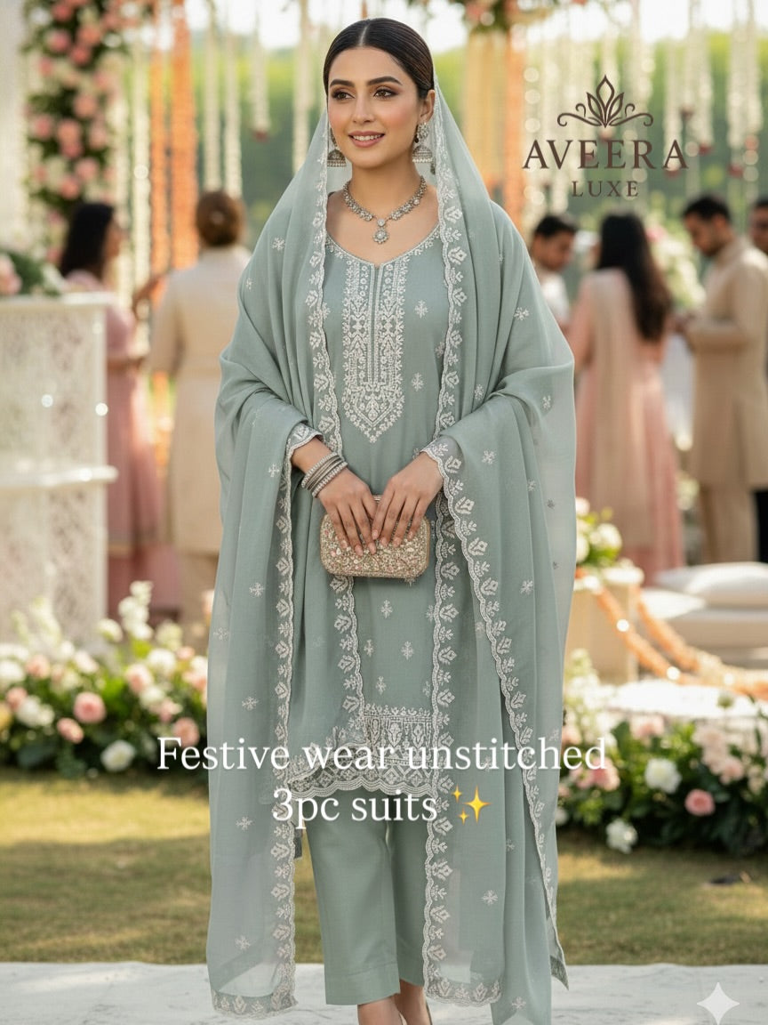 Embroidered Korean Georgette 3-Piece Festive Suit