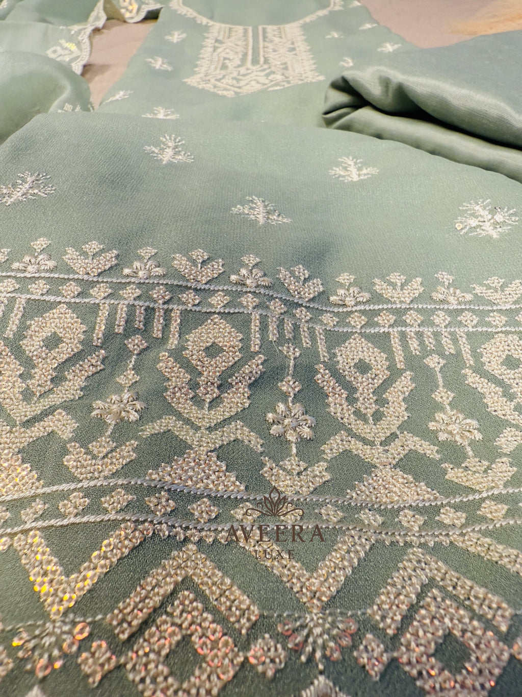 Embroidered Korean Georgette 3-Piece Festive Suit