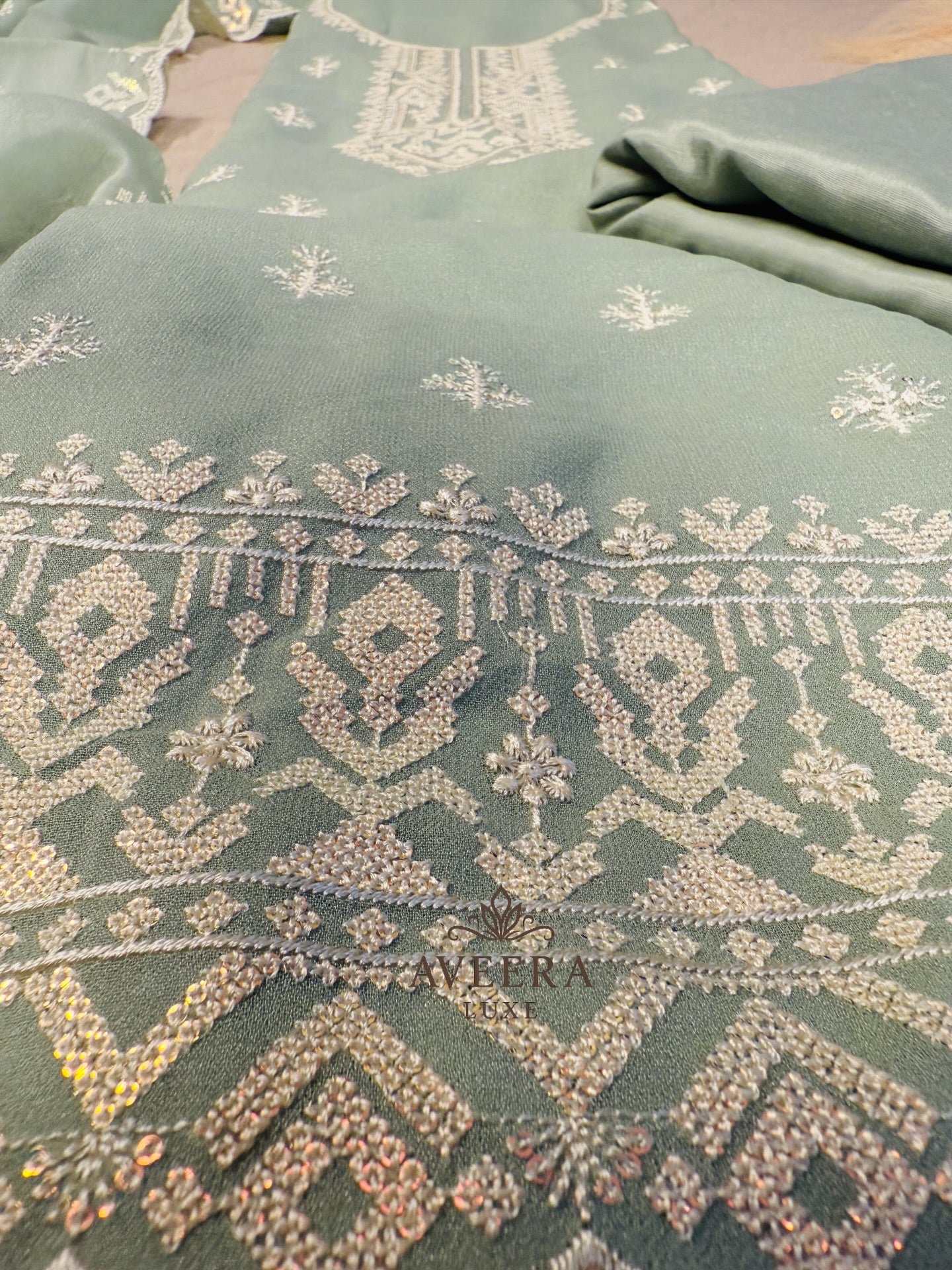 Embroidered Korean Georgette 3-Piece Festive Suit