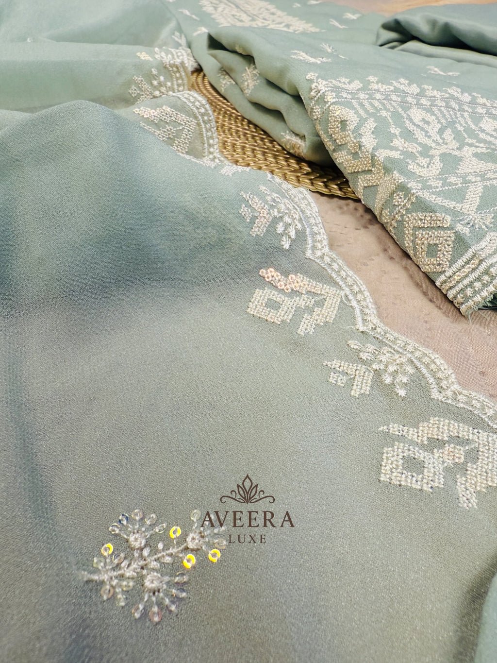 Embroidered Korean Georgette 3-Piece Festive Suit