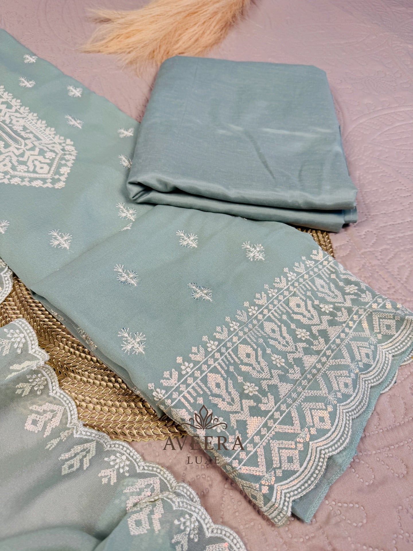 Embroidered Korean Georgette 3-Piece Festive Suit