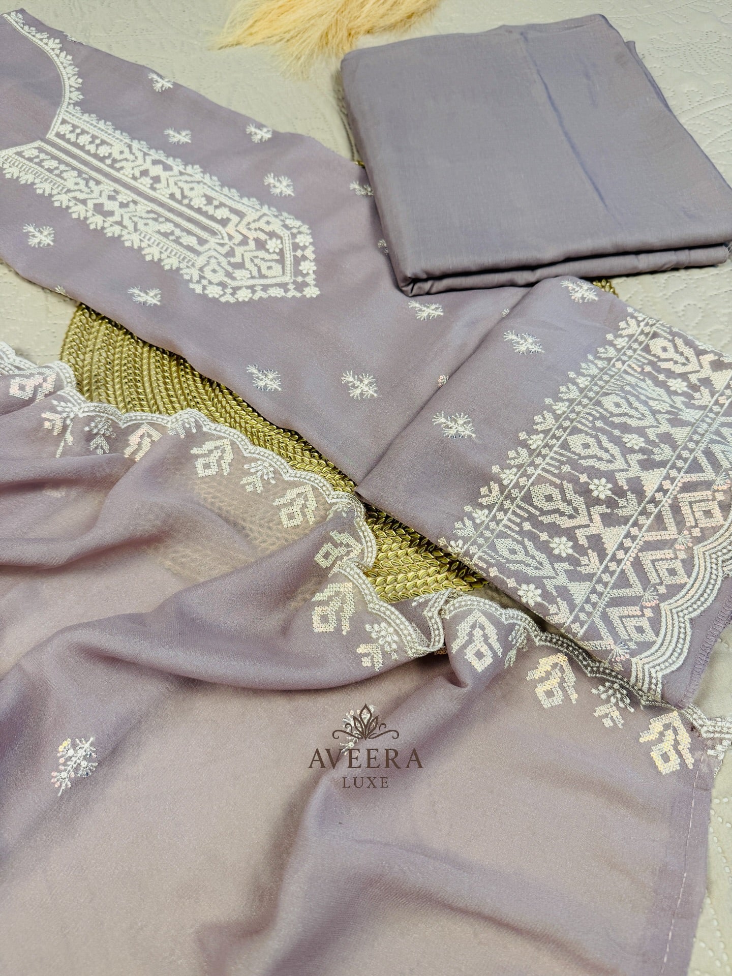 Embroidered Korean Georgette 3-Piece Festive Suit