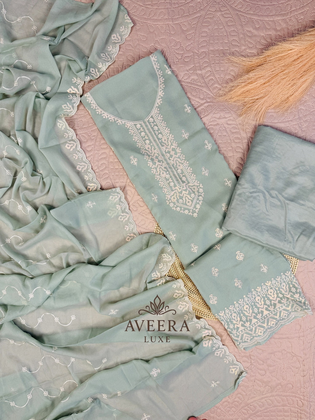 Embroidered Korean Georgette 3-Piece Festive Suit
