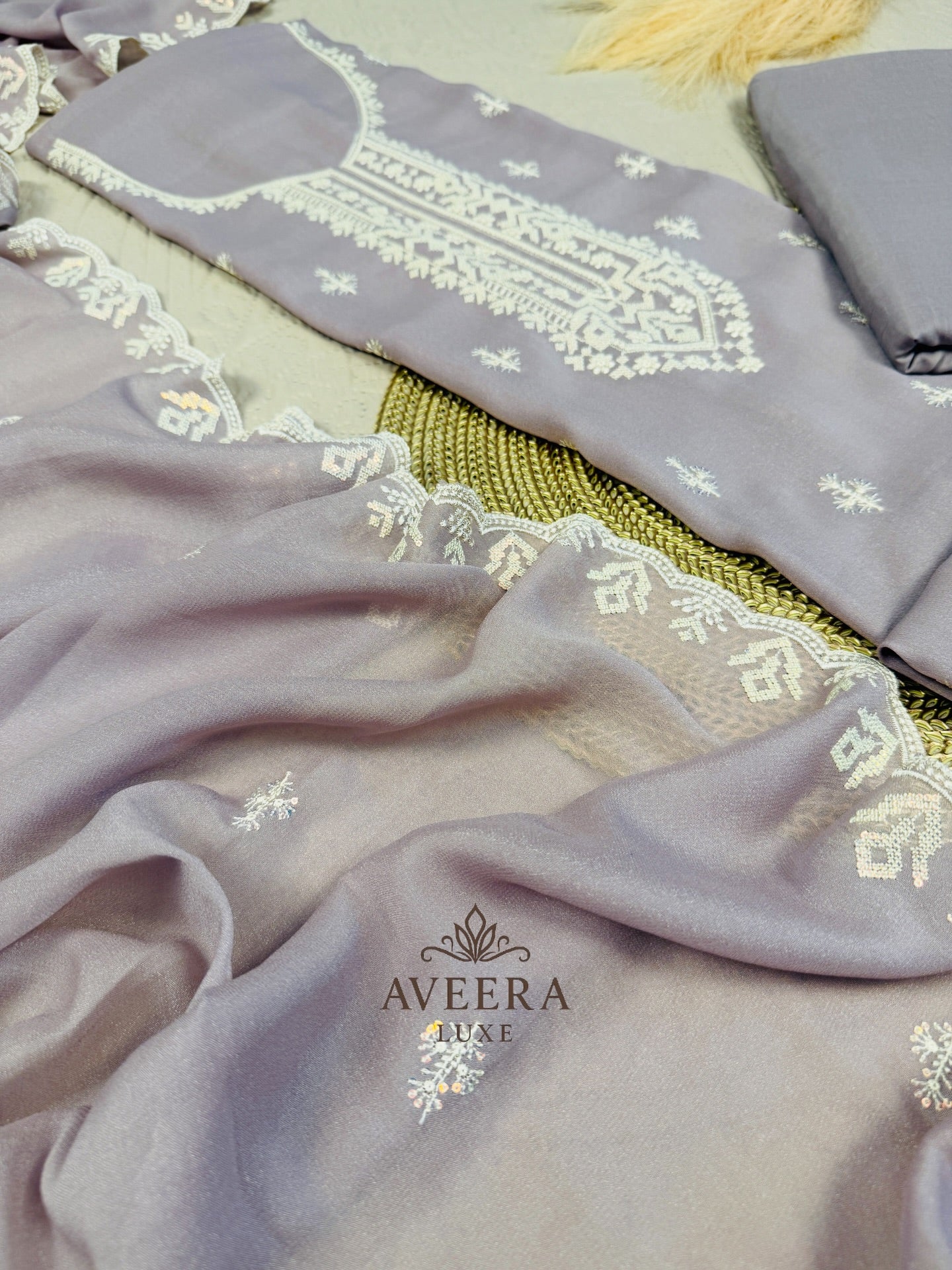 Embroidered Korean Georgette 3-Piece Festive Suit