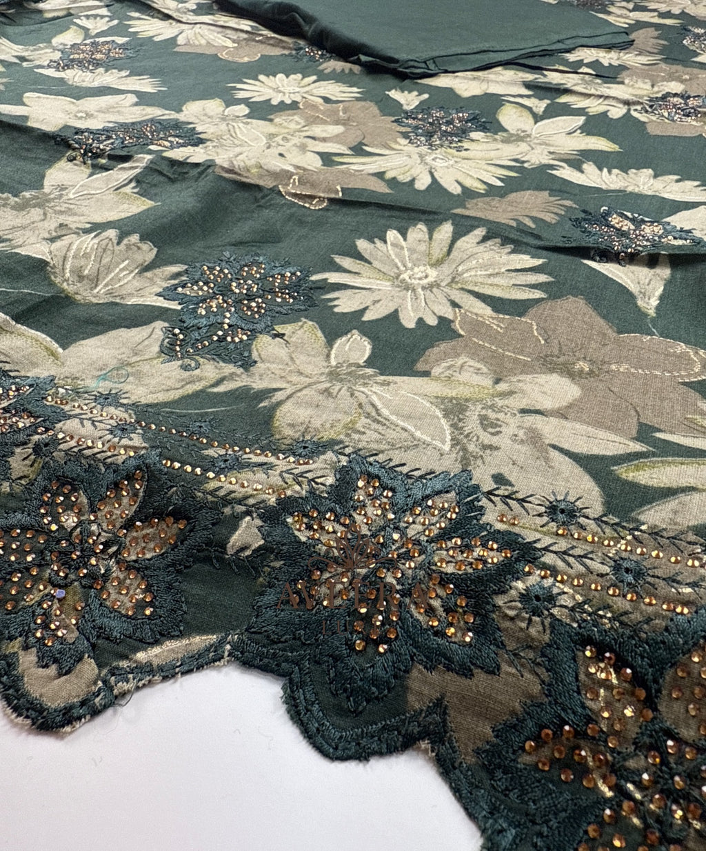 EID ARRIVALS - Unstitched Cotton Shalwar Suit with Embroidery & Stonework