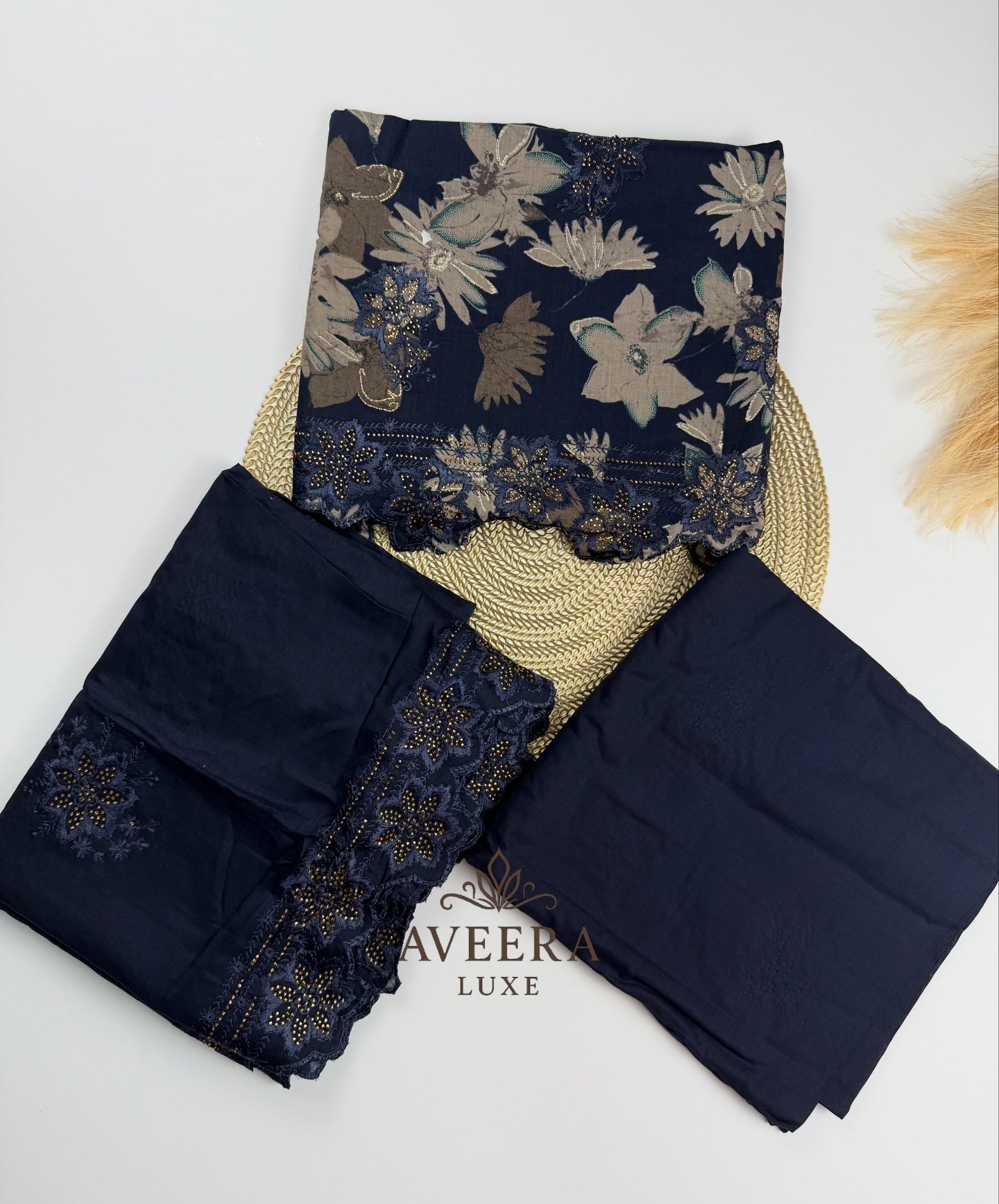 EID ARRIVALS - Unstitched Cotton Shalwar Suit with Embroidery & Stonework