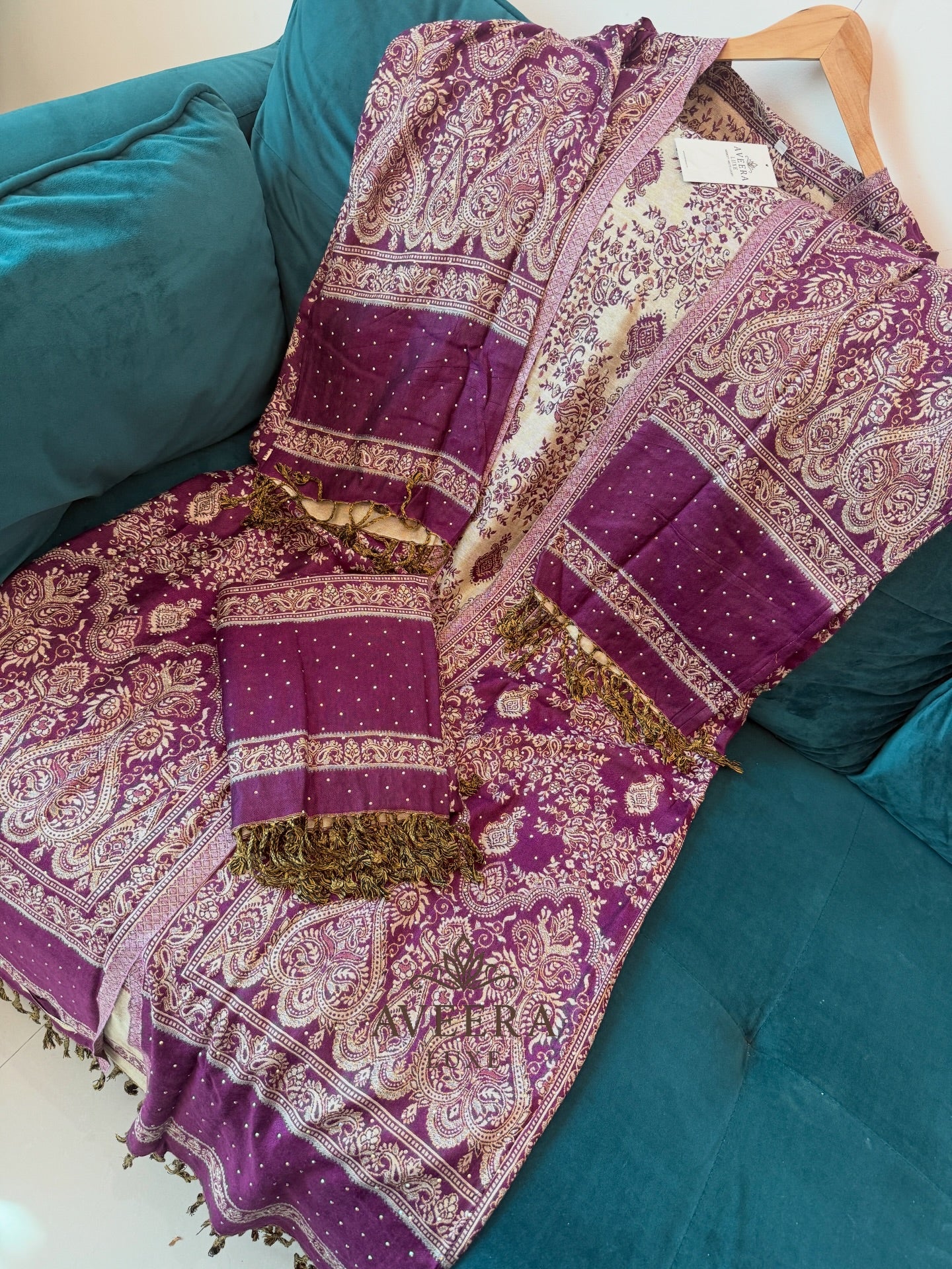 EID ARRIVALS - Pashmina Abaya with Stonework & Shawl (Maroon/Dark Purple)