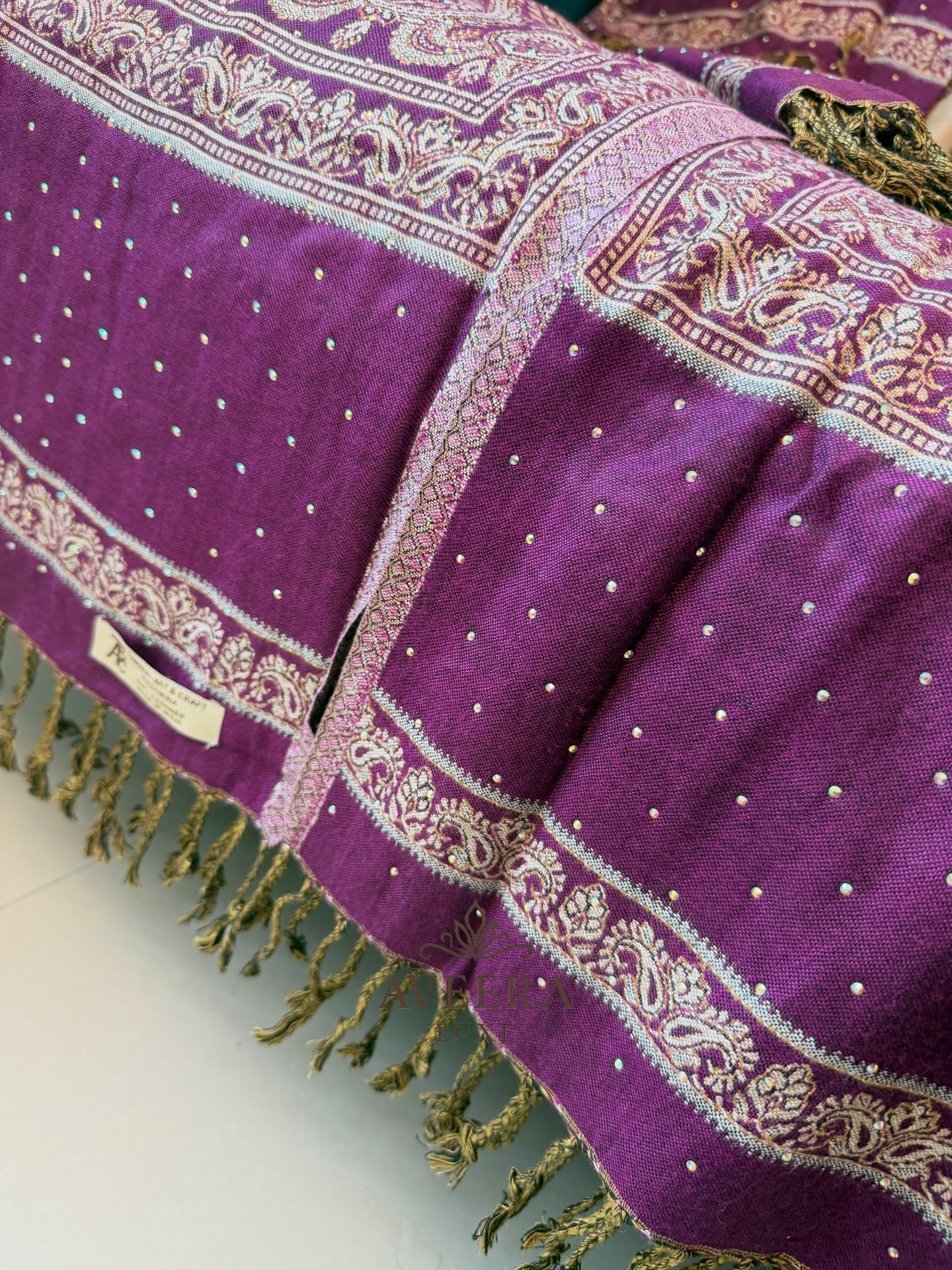 EID ARRIVALS - Pashmina Abaya with Stonework & Shawl (Maroon/Dark Purple)