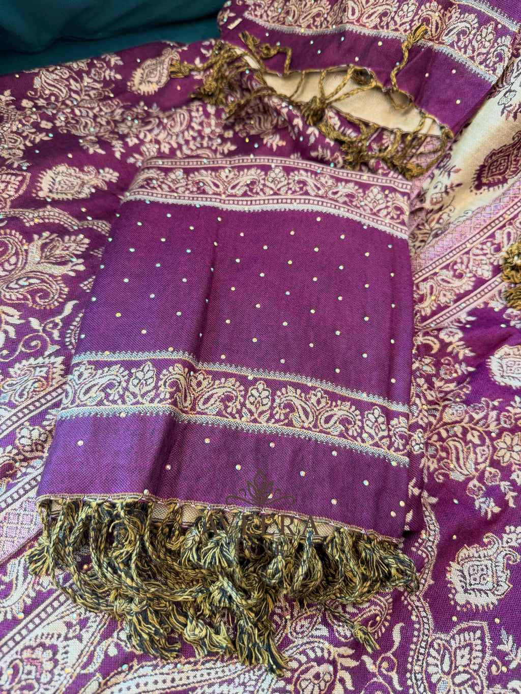 EID ARRIVALS - Pashmina Abaya with Stonework & Shawl (Maroon/Dark Purple)