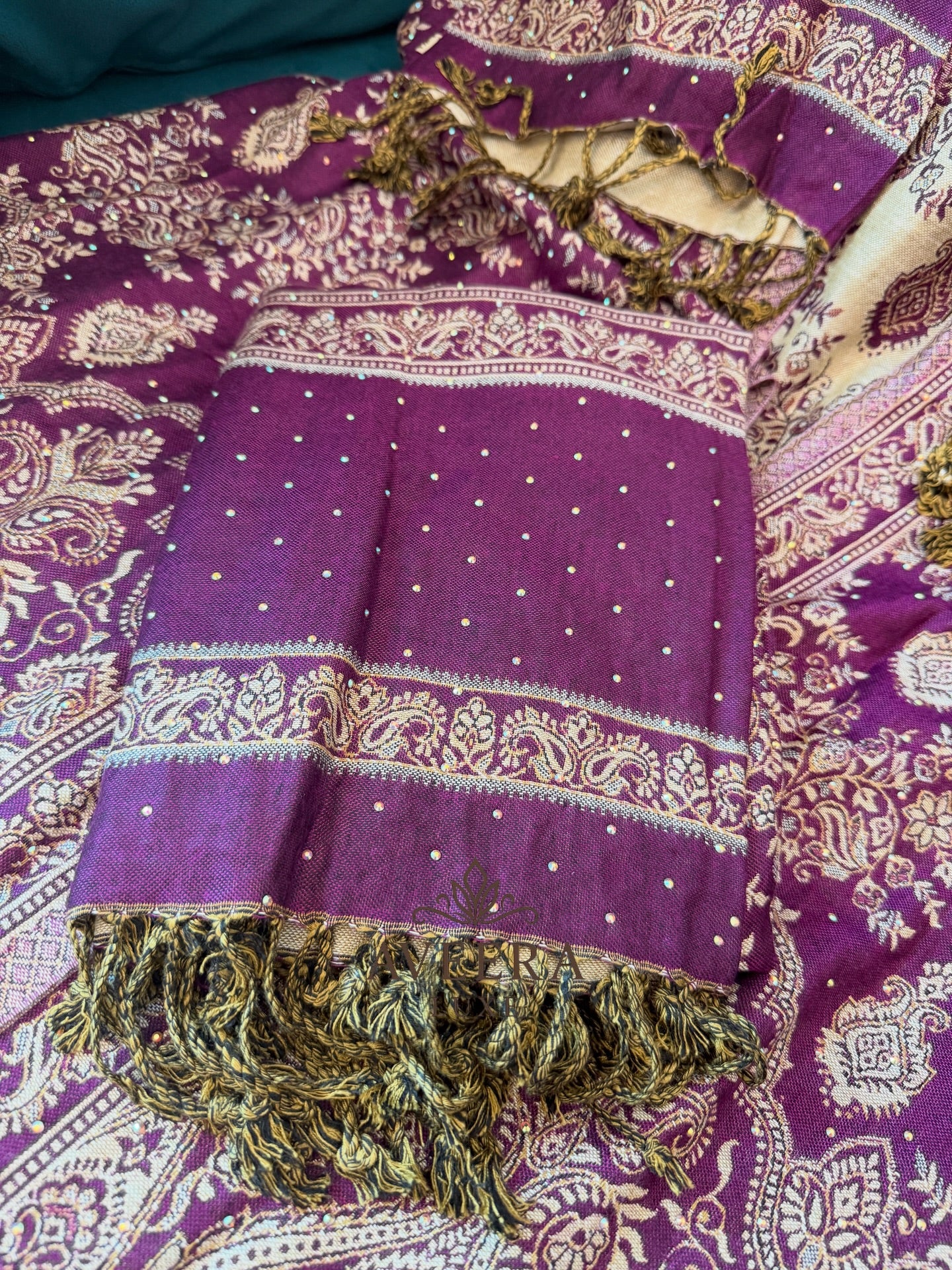 EID ARRIVALS - Pashmina Abaya with Stonework & Shawl (Maroon/Dark Purple)