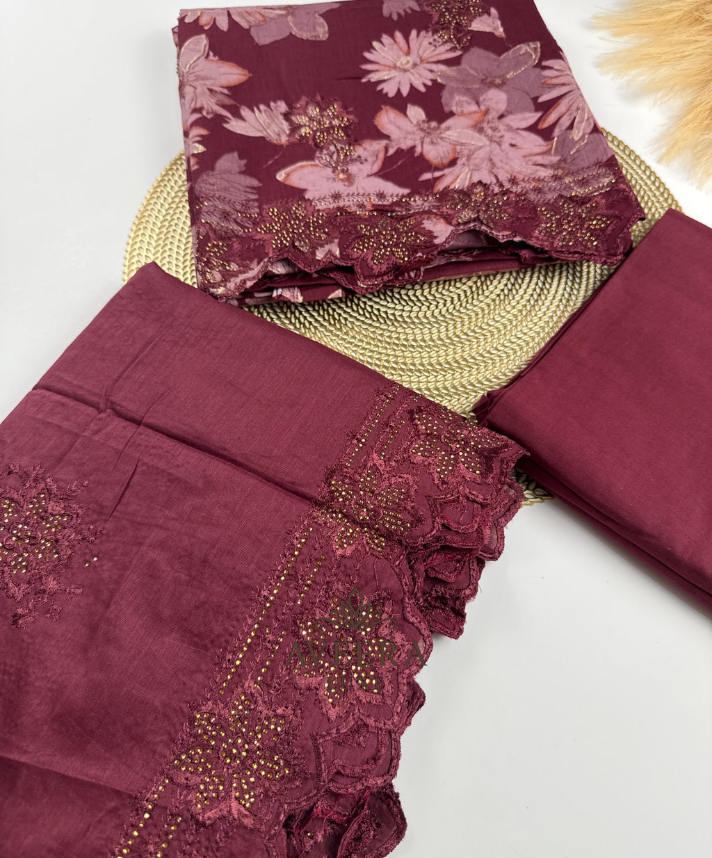 EID ARRIVALS - Unstitched Cotton Shalwar Suit with Embroidery & Stonework
