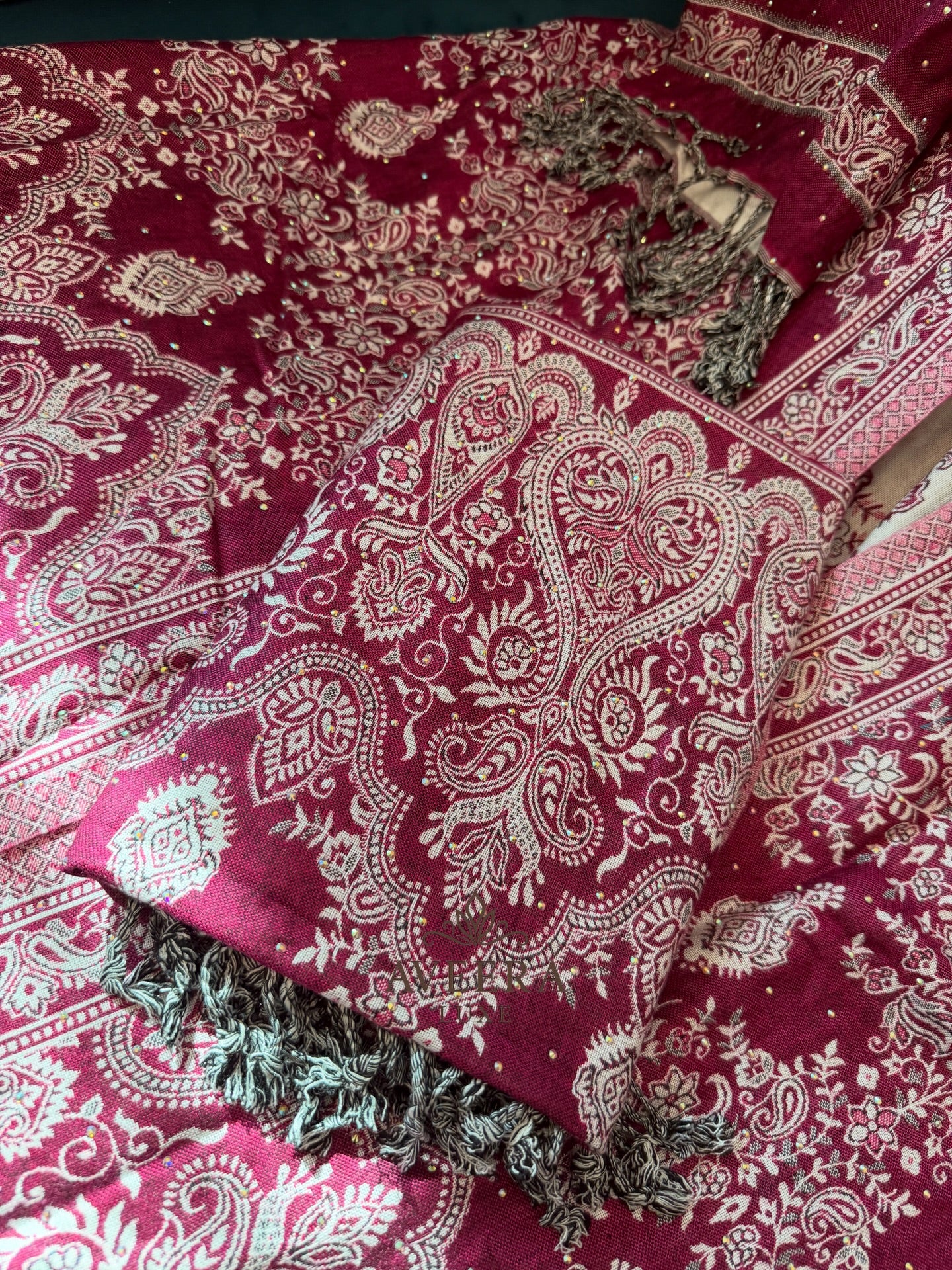EID ARRIVALS - Pashmina Abaya with Stonework & Shawl (Maroon/Dark Purple)