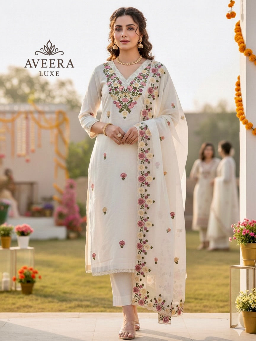 EID ARRIVALS - Festive Wear Unstitched Floral Embroidered Chanderi