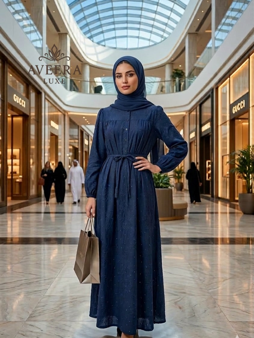 Embroidered Stone Work Abaya Maxi Dress