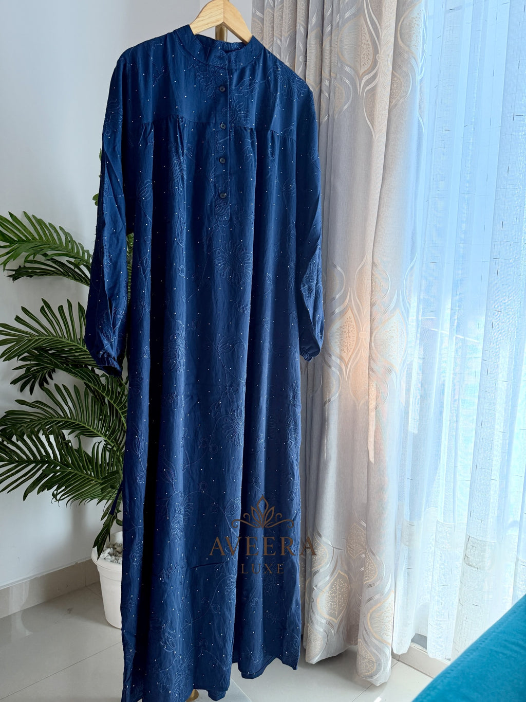 Embroidered Stone Work Abaya Maxi Dress