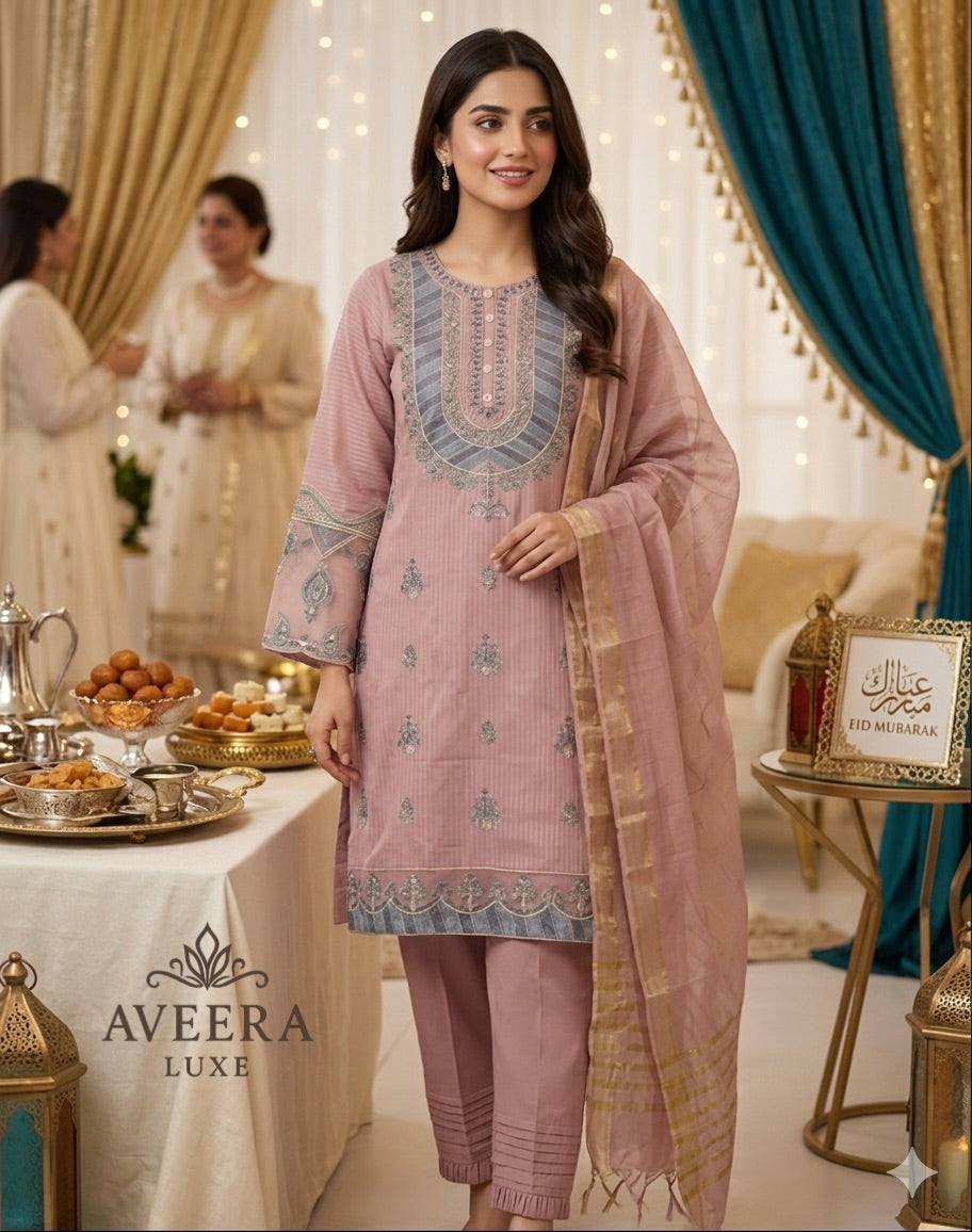 Blush Pink Pakistani Festive Shalwar Suit with Embroidery