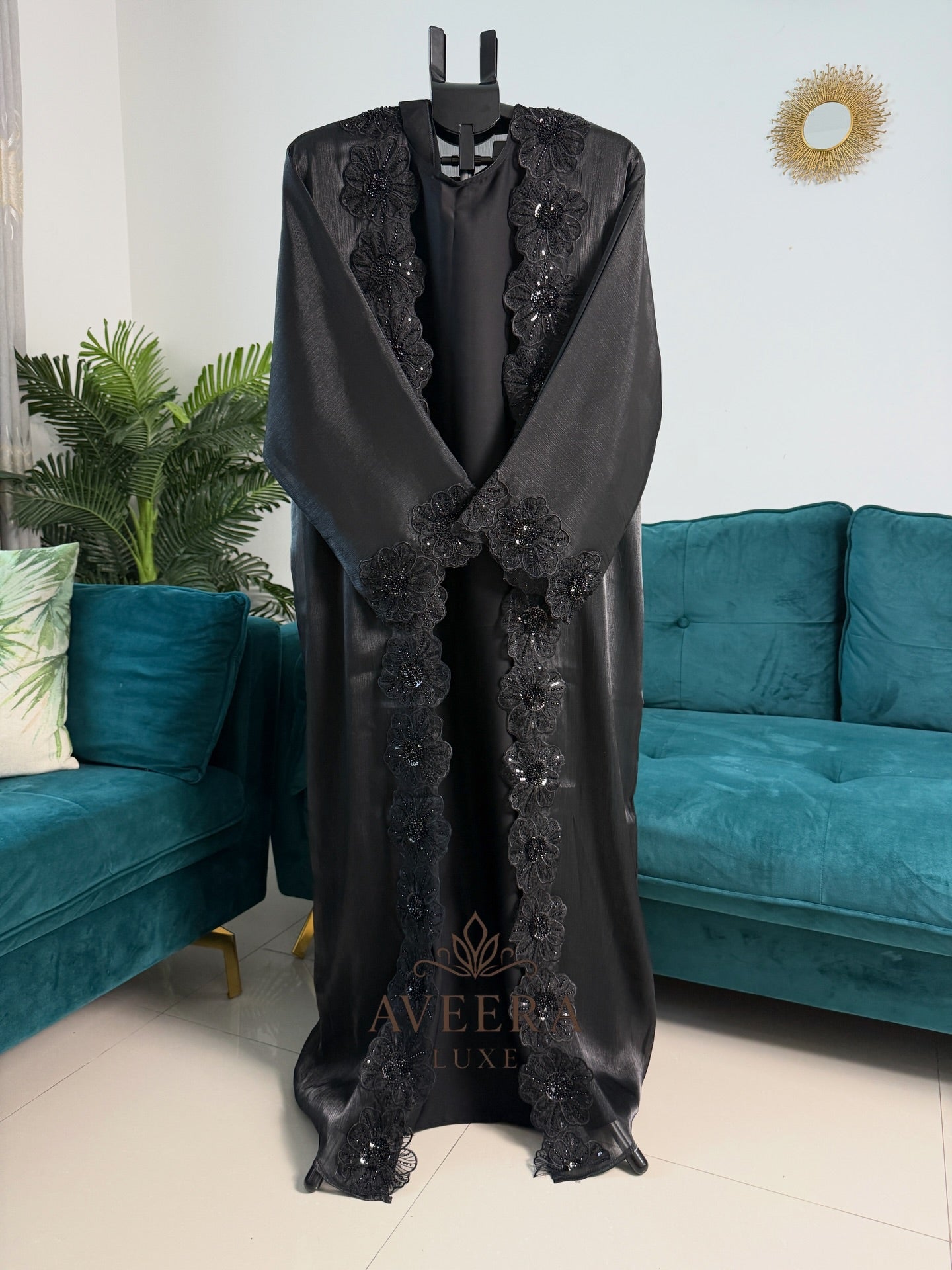 Premium Organza Coat Abaya with 3D Floral Embroidery