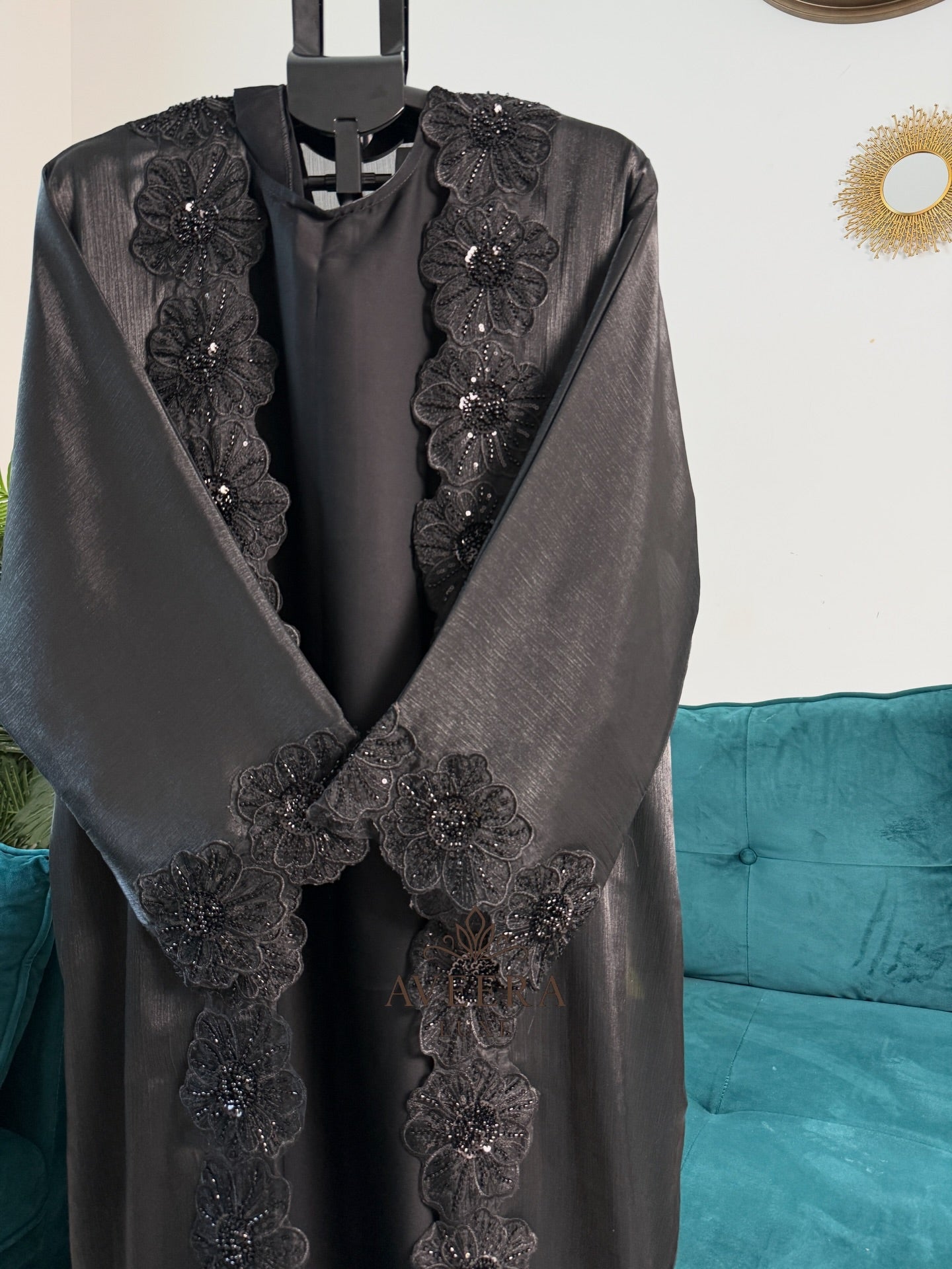 Premium Organza Coat Abaya with 3D Floral Embroidery