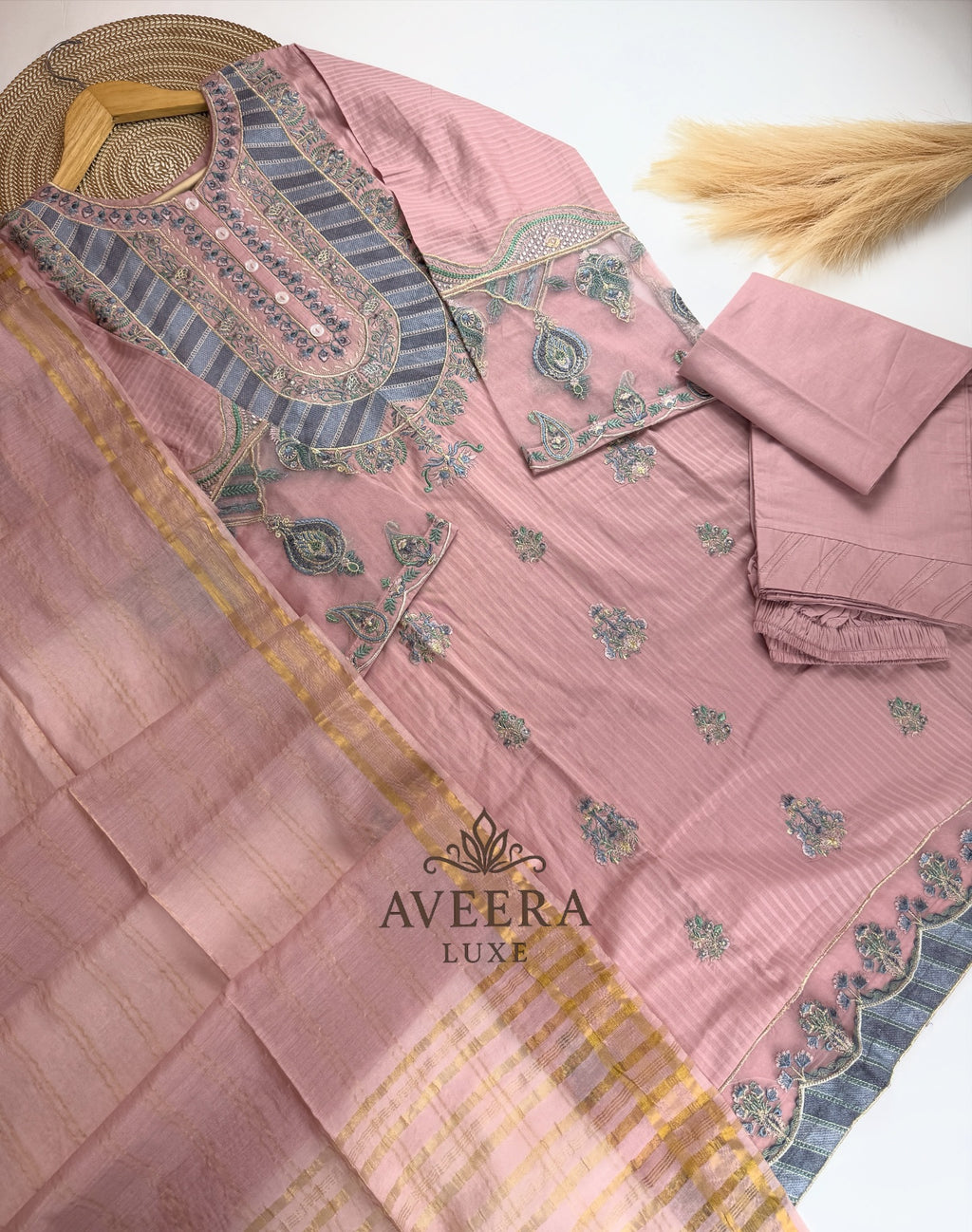 Blush Pink Pakistani Festive Shalwar Suit with Embroidery