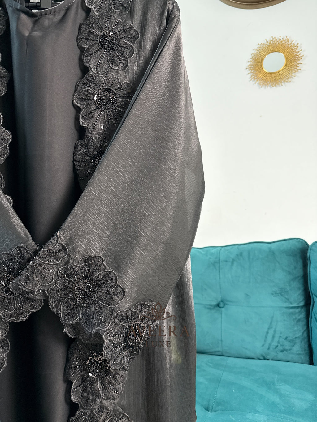 Premium Organza Coat Abaya with 3D Floral Embroidery