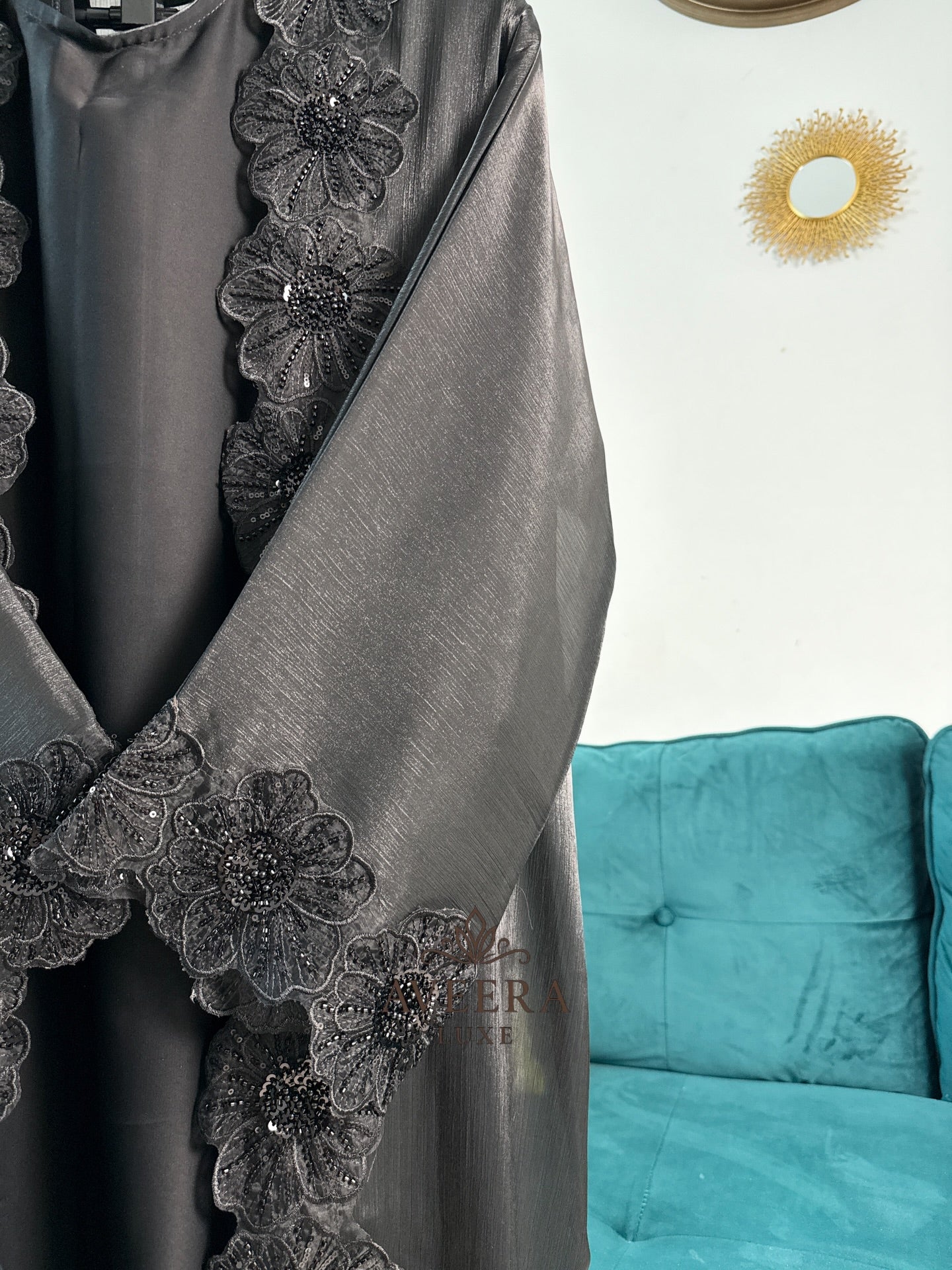 Premium Organza Coat Abaya with 3D Floral Embroidery