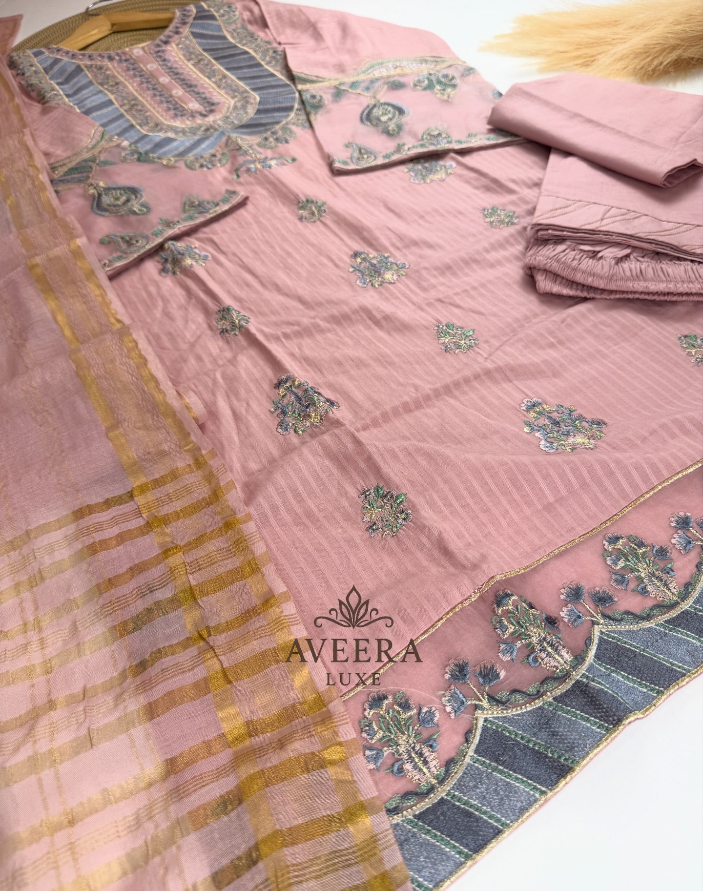 Blush Pink Pakistani Festive Shalwar Suit with Embroidery