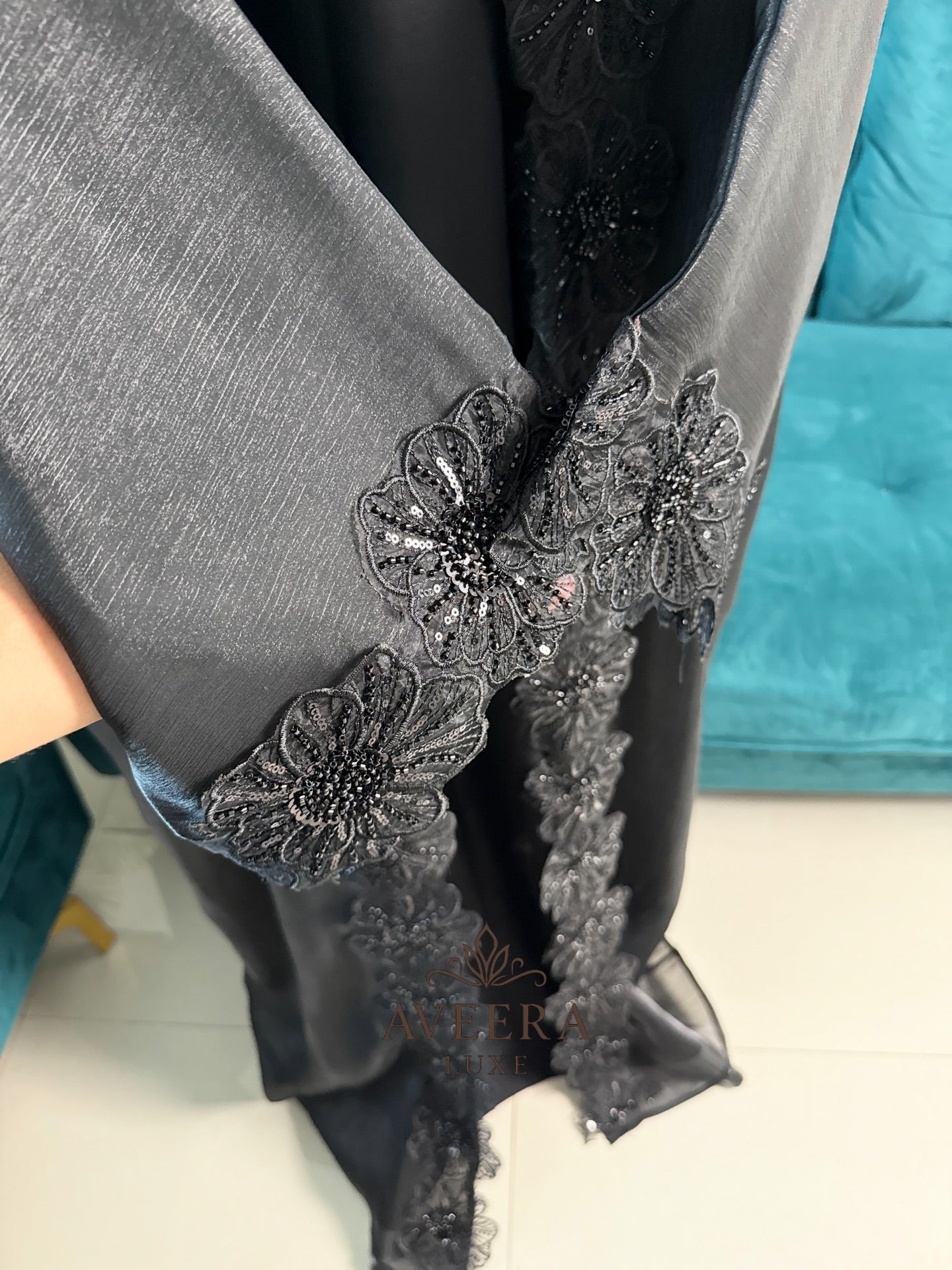 Premium Organza Coat Abaya with 3D Floral Embroidery