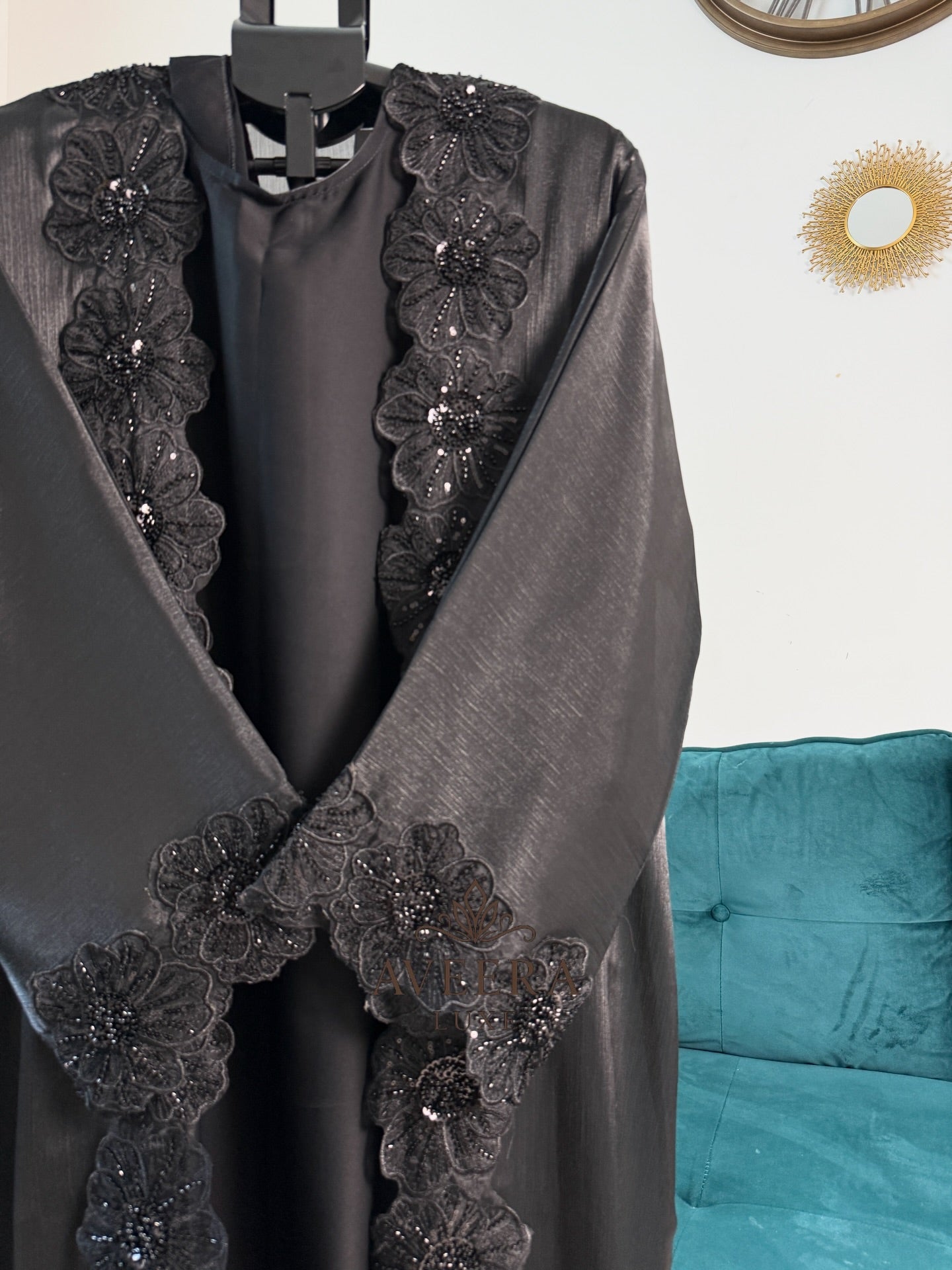 Premium Organza Coat Abaya with 3D Floral Embroidery