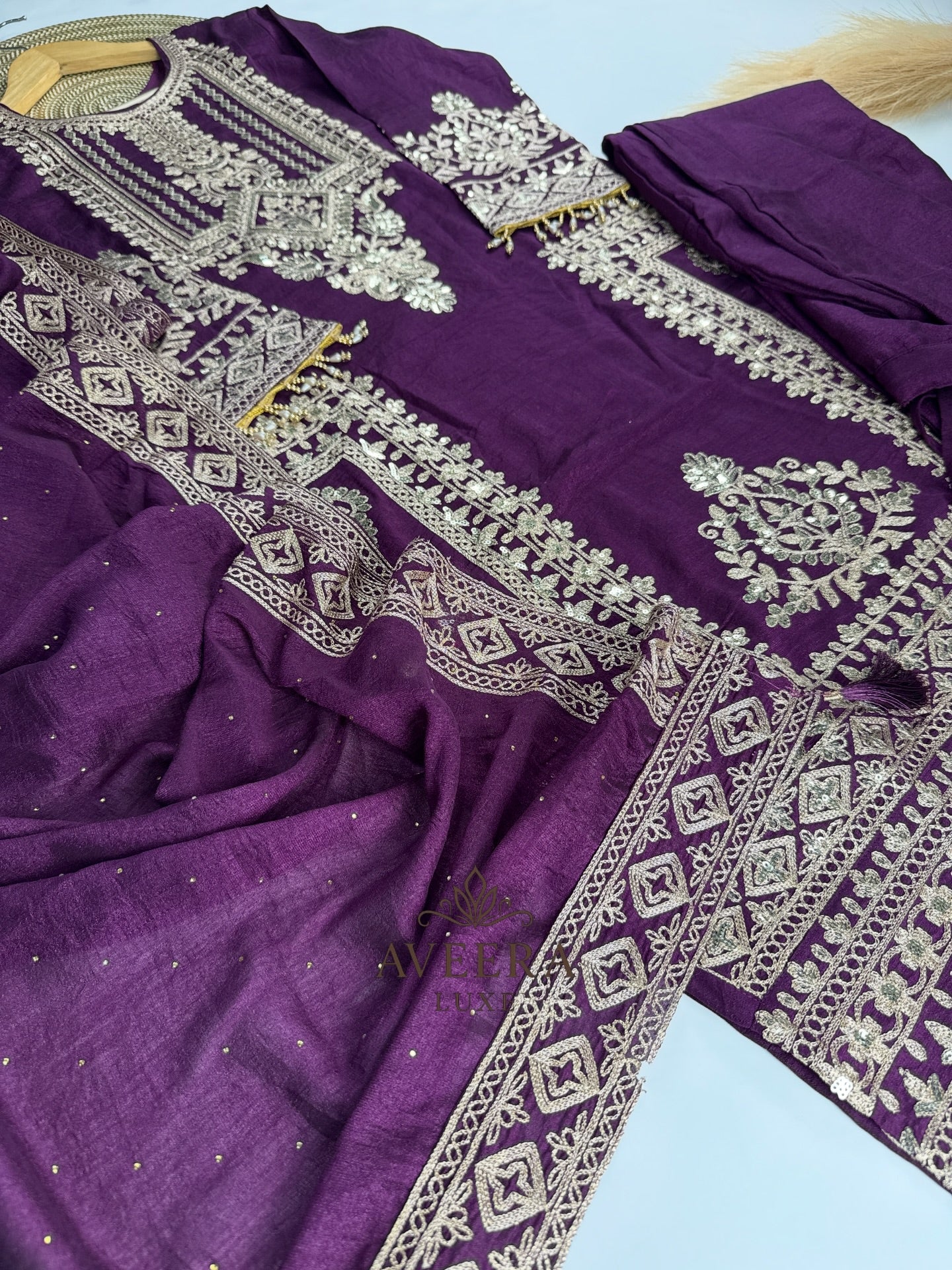 Deep Wine Purple Heavy Embroidered Shalwar Suit - Royal Party Wear