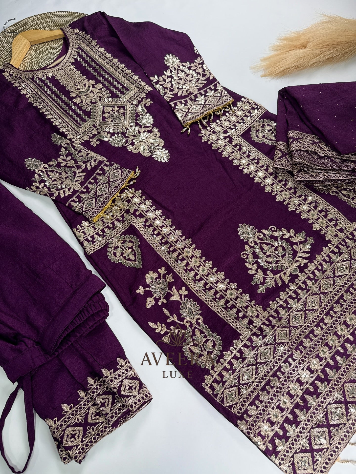 Deep Wine Purple Heavy Embroidered Shalwar Suit - Royal Party Wear