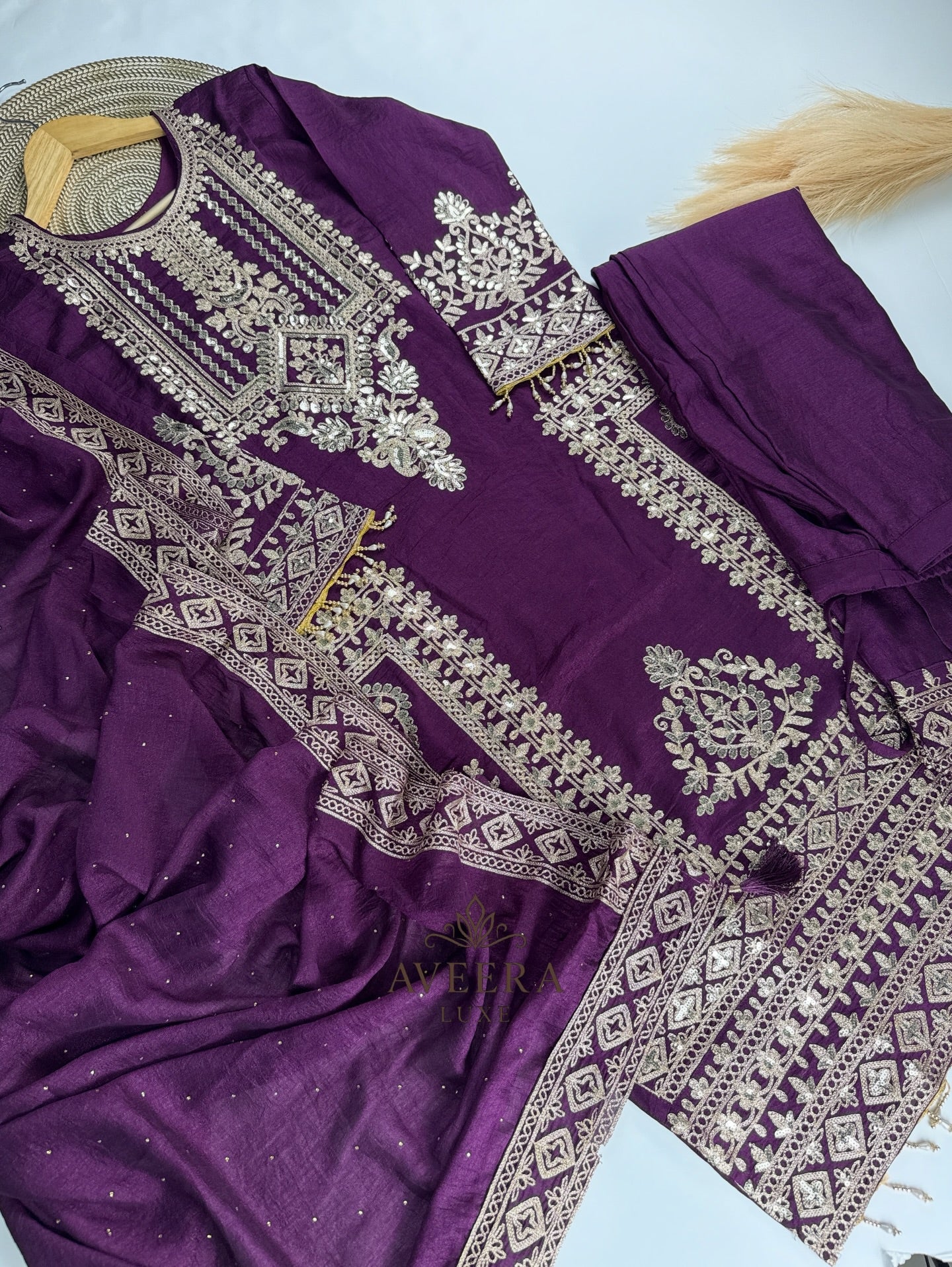 Deep Wine Purple Heavy Embroidered Shalwar Suit - Royal Party Wear