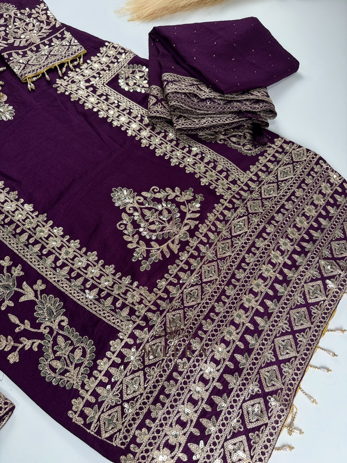 Deep Wine Purple Heavy Embroidered Shalwar Suit - Royal Party Wear