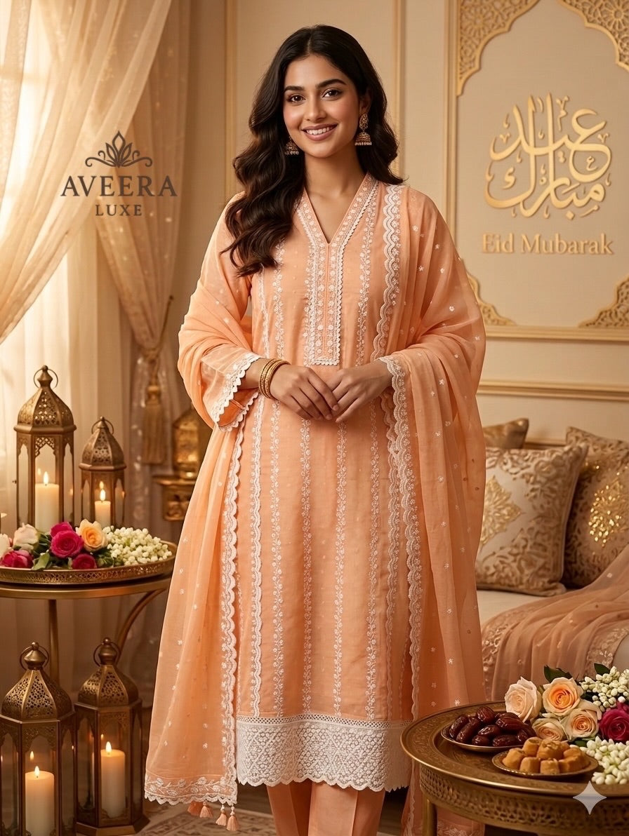 Peach Embroidered Cotton Shalwar Suit