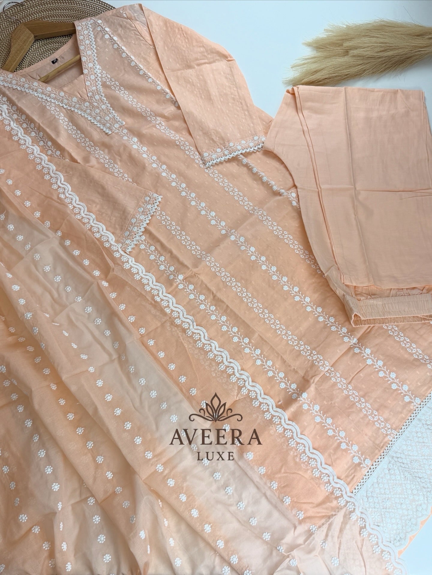 Peach Embroidered Cotton Shalwar Suit