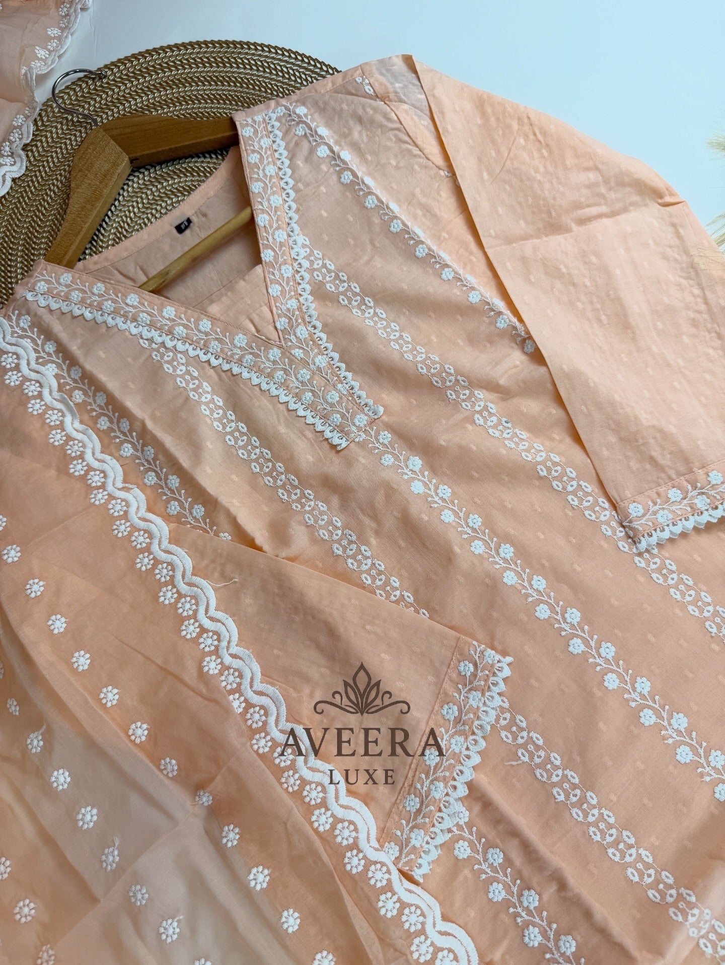 Peach Embroidered Cotton Shalwar Suit