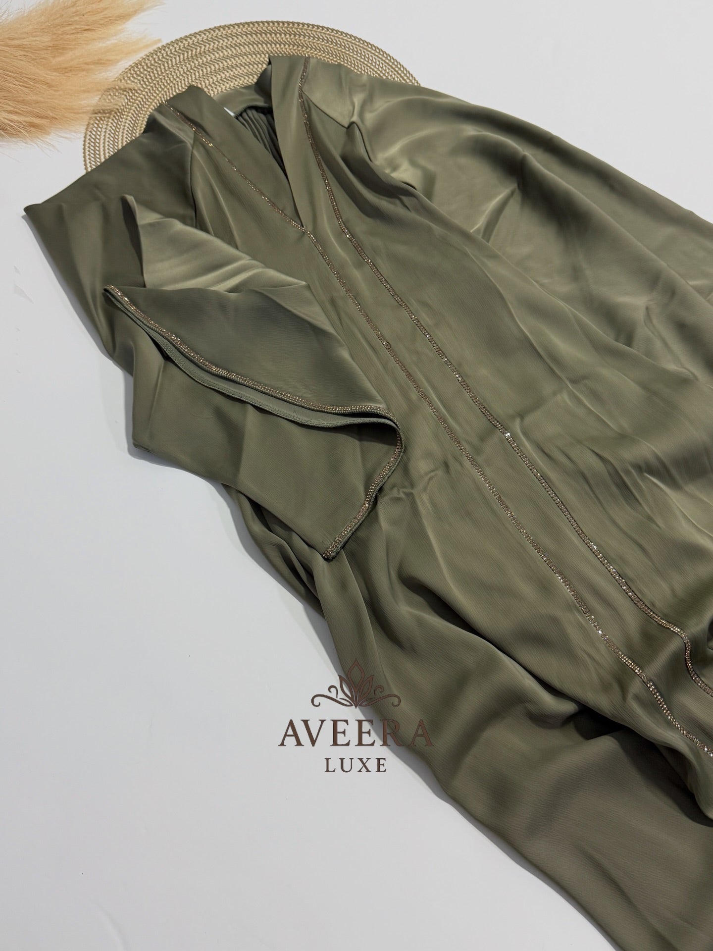 EID ARRIVALS - Dubai Abaya with Gold Stone Embellishments