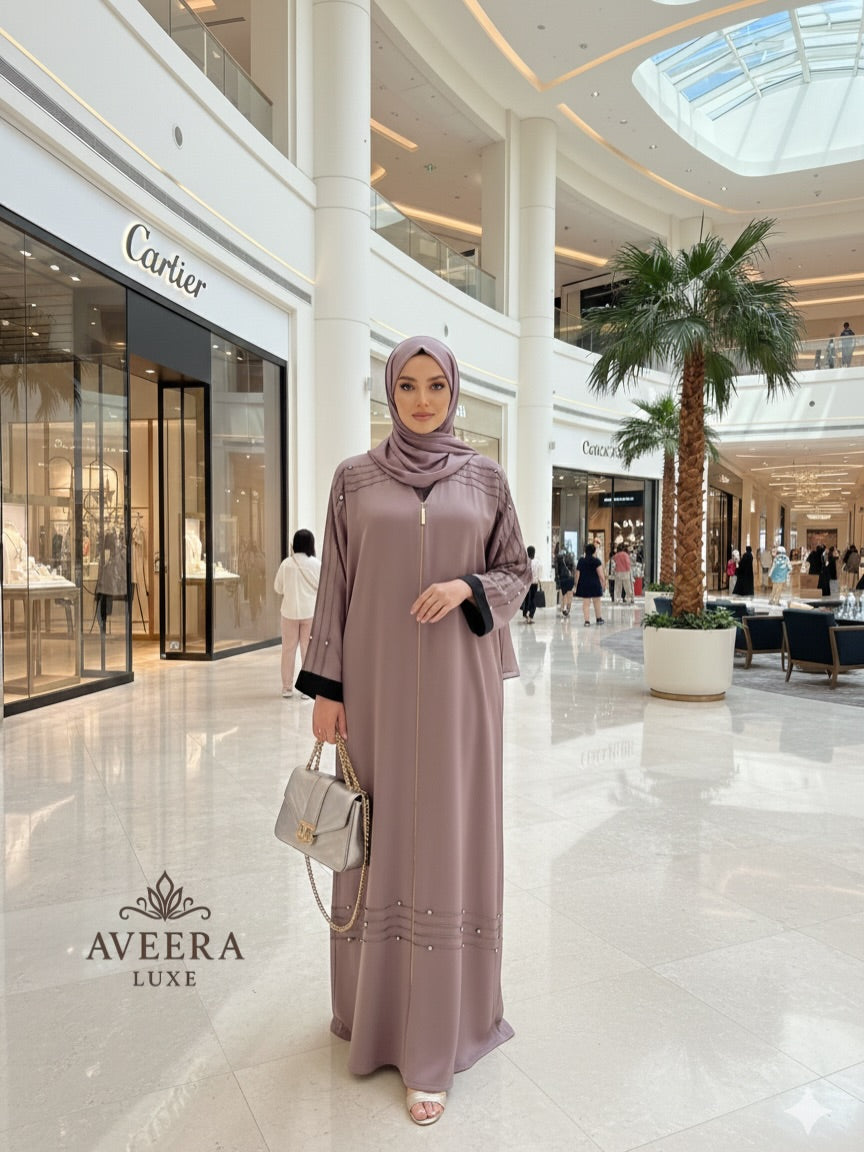 EID ARRIVALS - Dubai Abaya with Gold Stone Embellishments & Thread Detailing