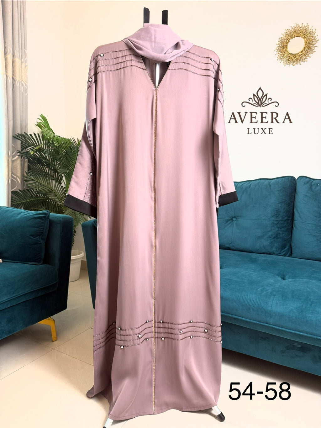 EID ARRIVALS - Dubai Abaya with Gold Stone Embellishments & Thread Detailing