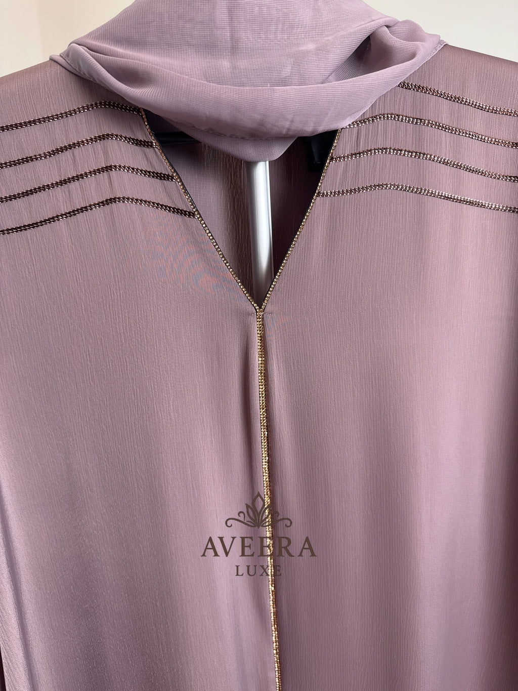 EID ARRIVALS - Dubai Abaya with Gold Stone Embellishments & Thread Detailing