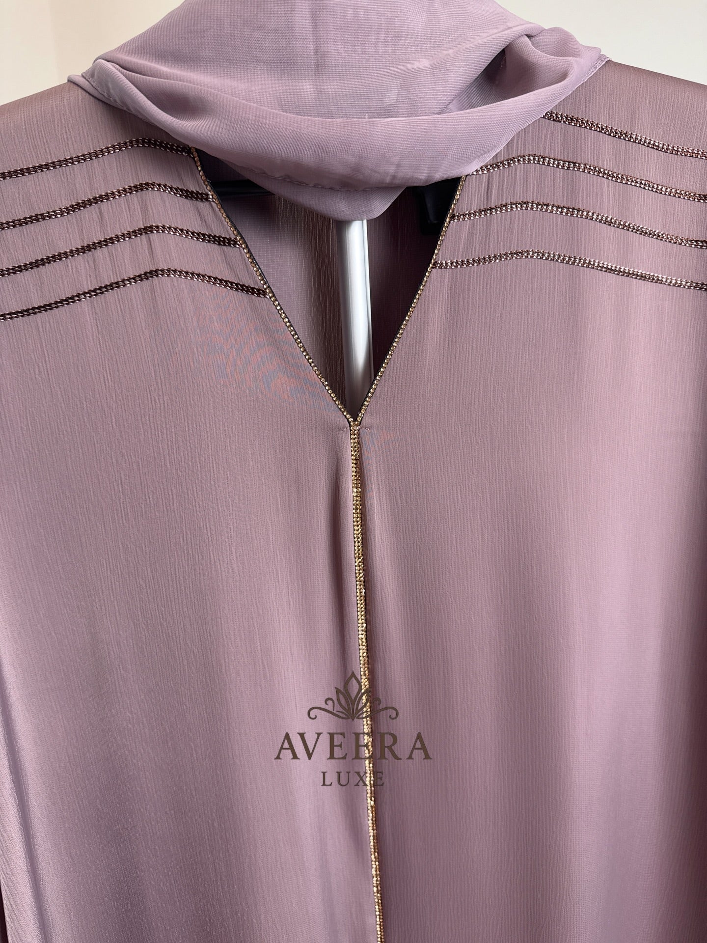 EID ARRIVALS - Dubai Abaya with Gold Stone Embellishments & Thread Detailing