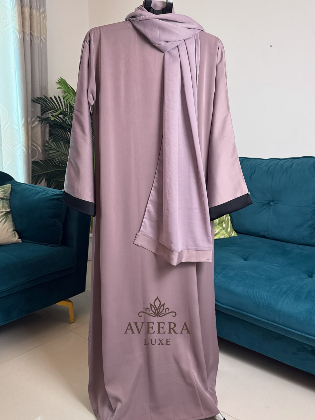 EID ARRIVALS - Dubai Abaya with Gold Stone Embellishments & Thread Detailing
