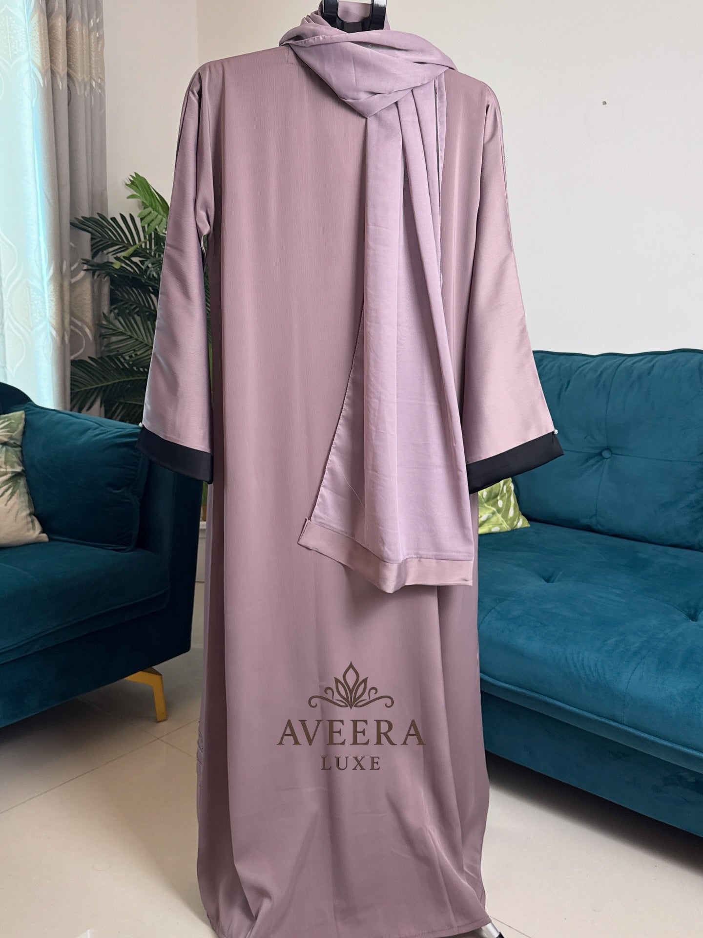 EID ARRIVALS - Dubai Abaya with Gold Stone Embellishments & Thread Detailing