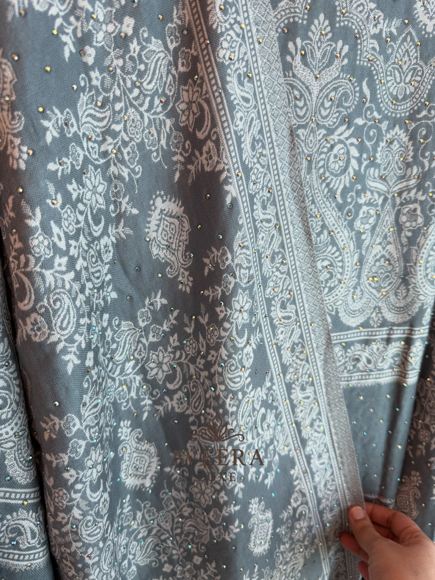 EID ARRIVALS - Pashmina Abaya with Stonework & Shawl (Grey)
