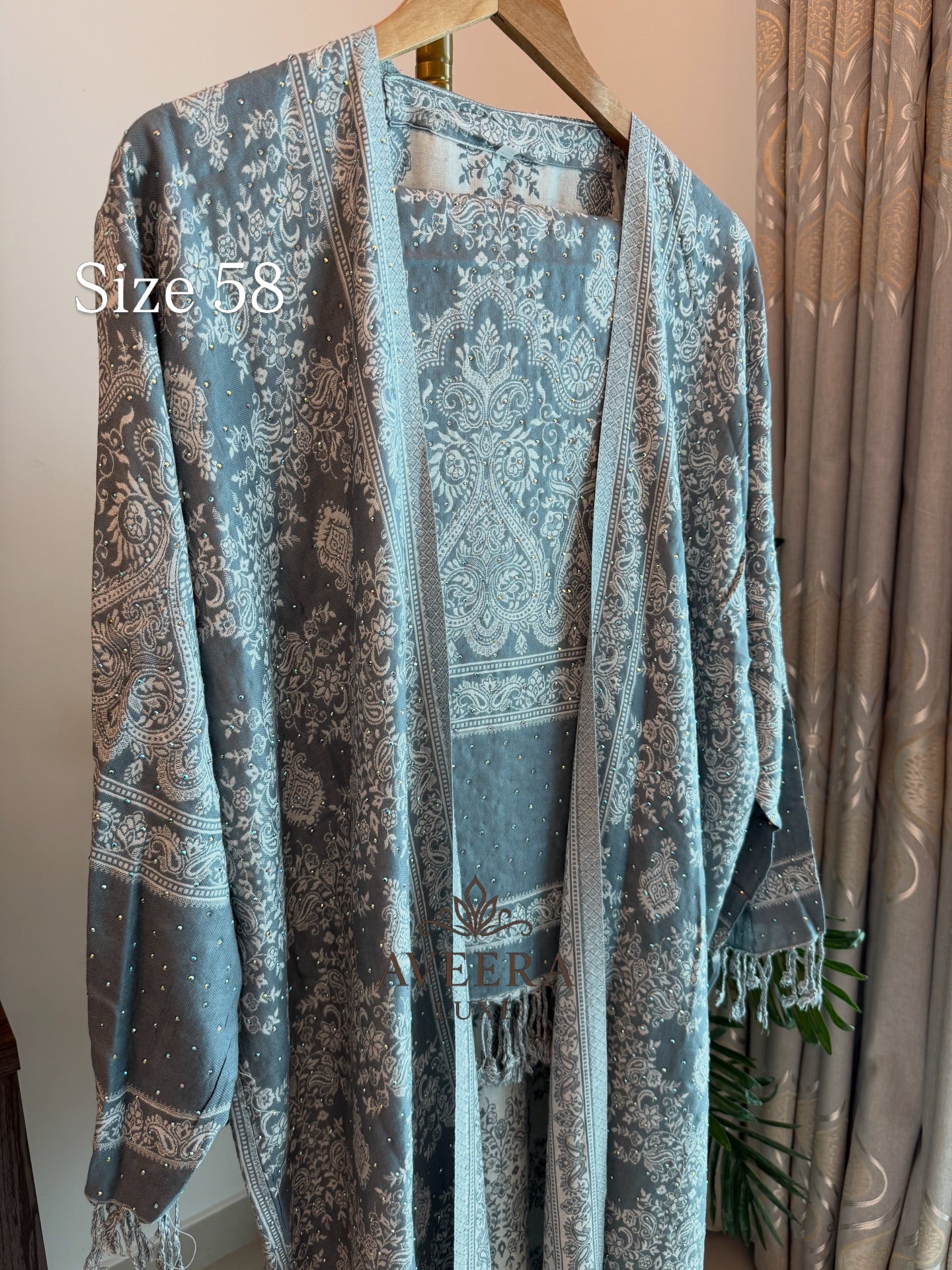 EID ARRIVALS - Pashmina Abaya with Stonework & Shawl (Grey)