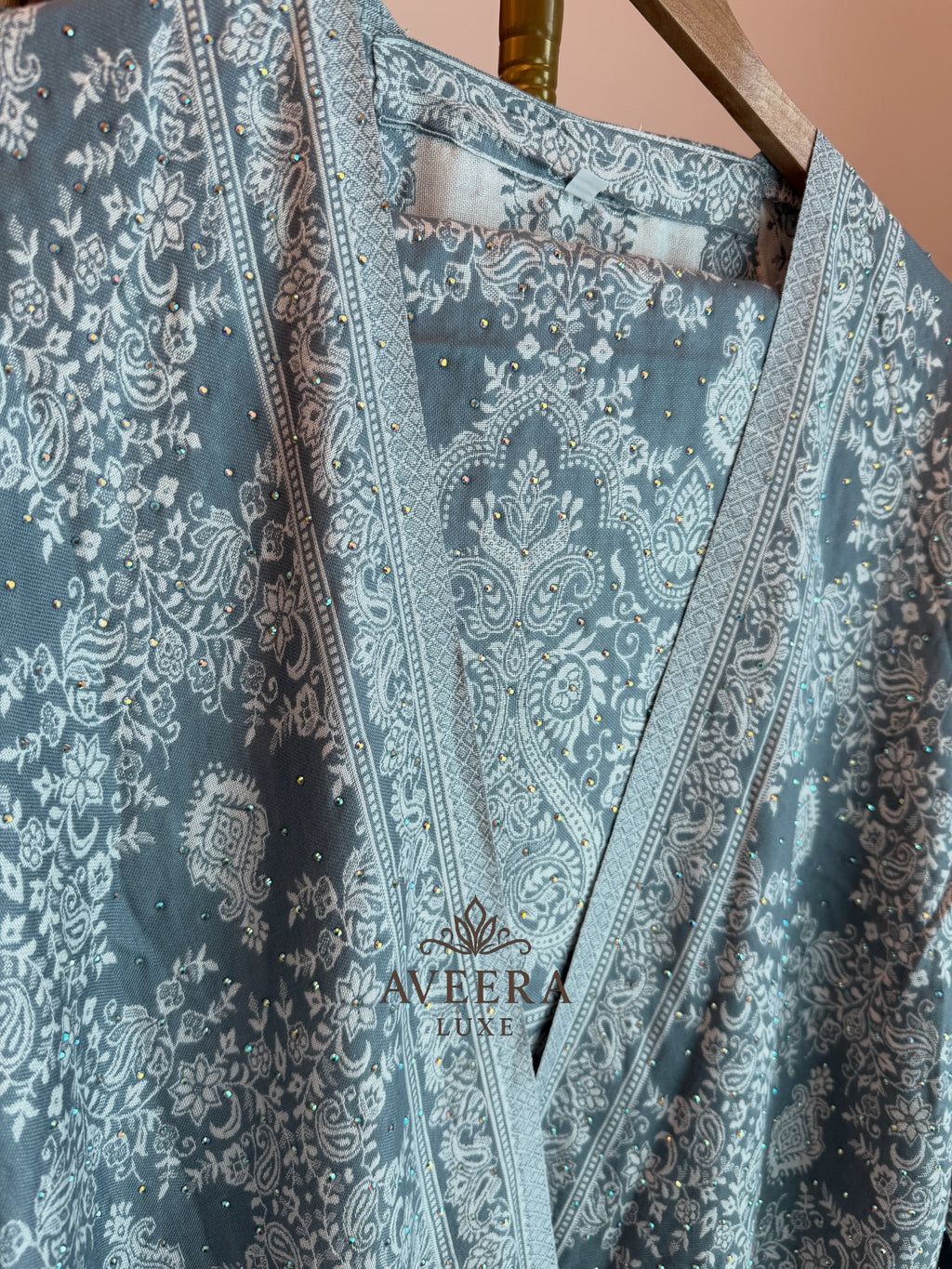 EID ARRIVALS - Pashmina Abaya with Stonework & Shawl (Grey)