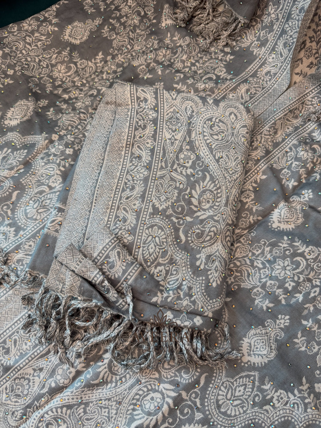 EID ARRIVALS - Pashmina Abaya with Stonework & Shawl (Grey)
