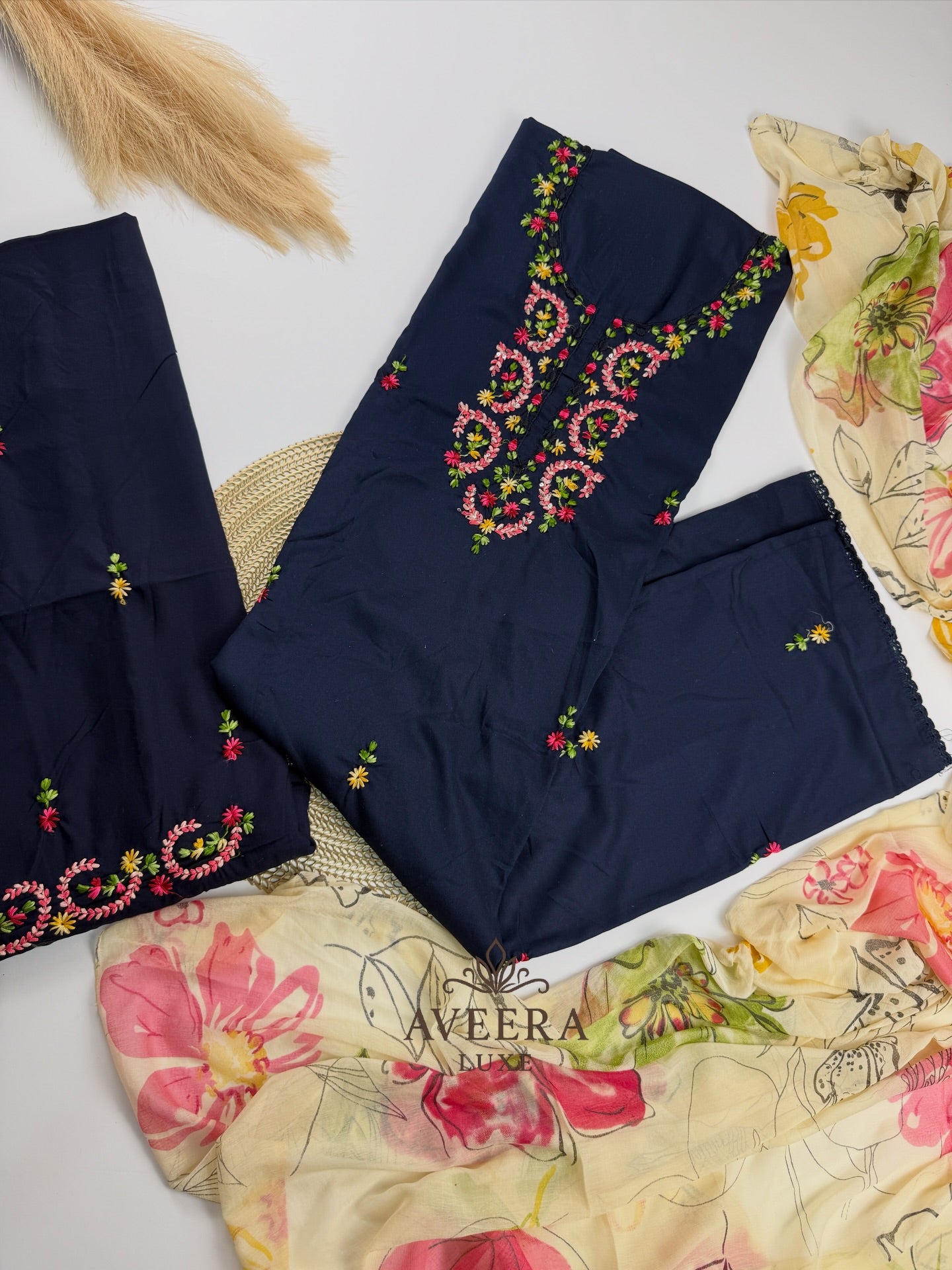 EID ARRIVALS - Unstitched Hand Embroidered Rayon Shalwar Suit