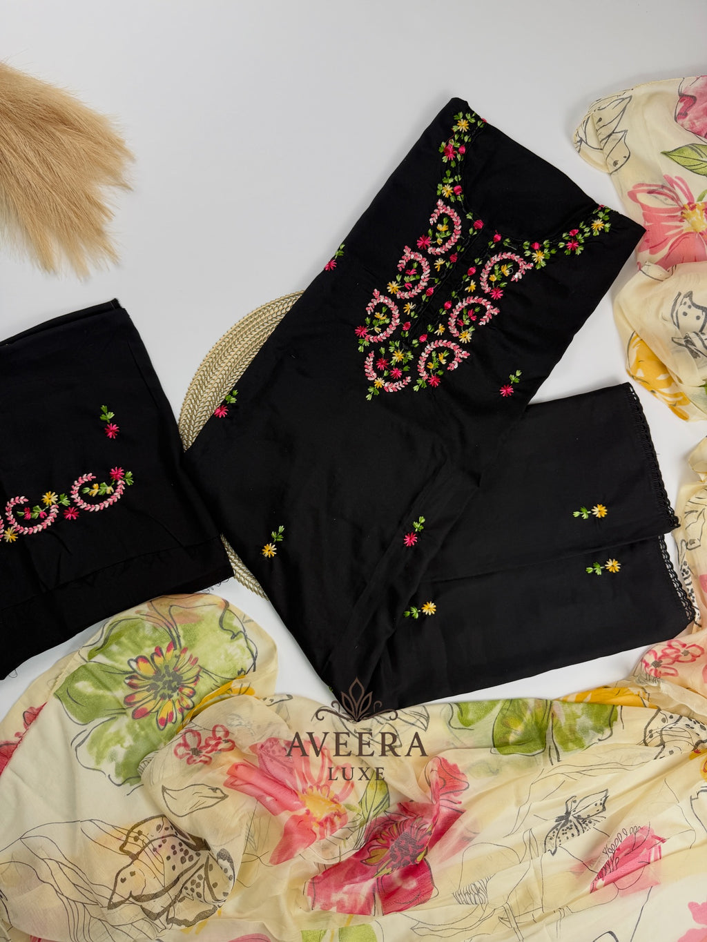 EID ARRIVALS - Unstitched Hand Embroidered Rayon Shalwar Suit